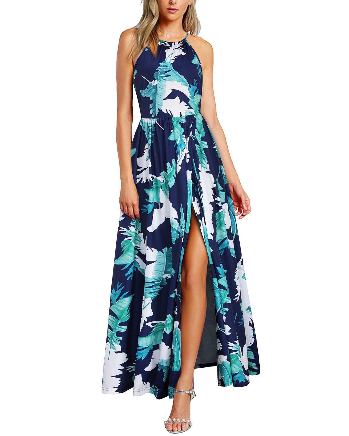 KILIG Women's Summer Maxi Dress 2025 - Casual Sleeveless Floral Sundress with Side Slit, Flowy Long Beach Dress for Vacation, Pool Party & Outdoor Date Night