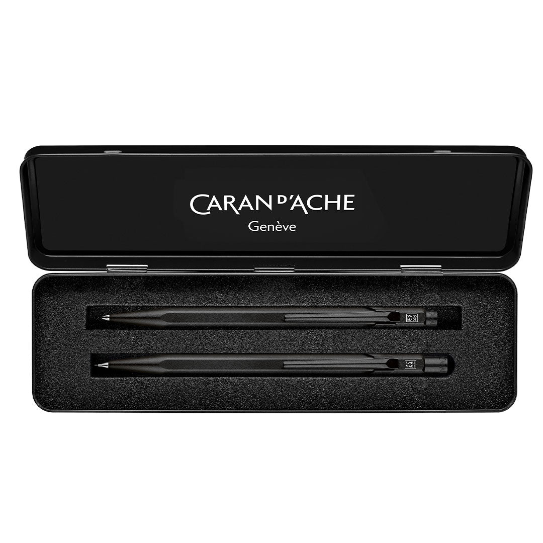 Caran d'Ache 849 Ballpoint Pen & 0.7mm Mechanical Pencil Set - Premium Black Writing Instruments for Office, School & Gift Giving