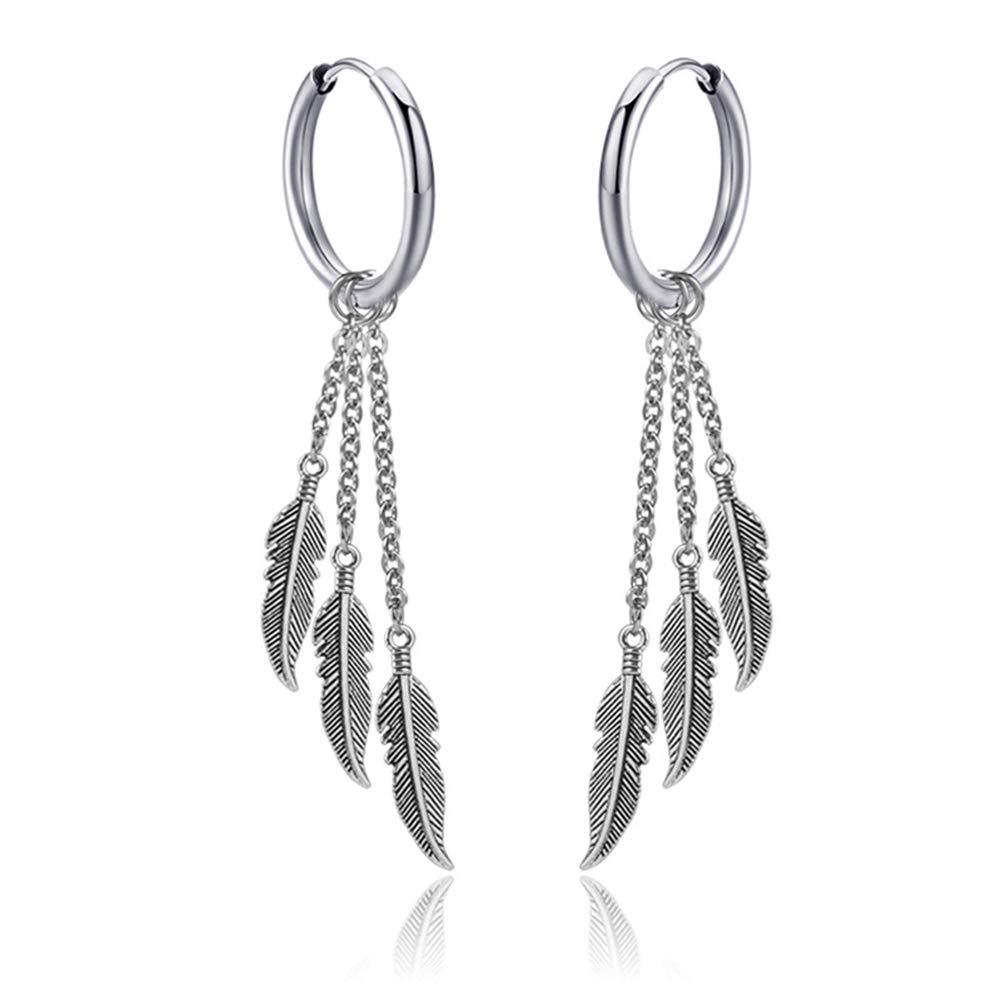 Kpop Album Inspired Circle Leaf Small Hoop Earrings | Punk Goth Feather Leaf Chain Dangle Drop Earrings for Men & Women | Trendy Christmas Gift | Perfect for Concerts, Cosplay & Alternative Fashion