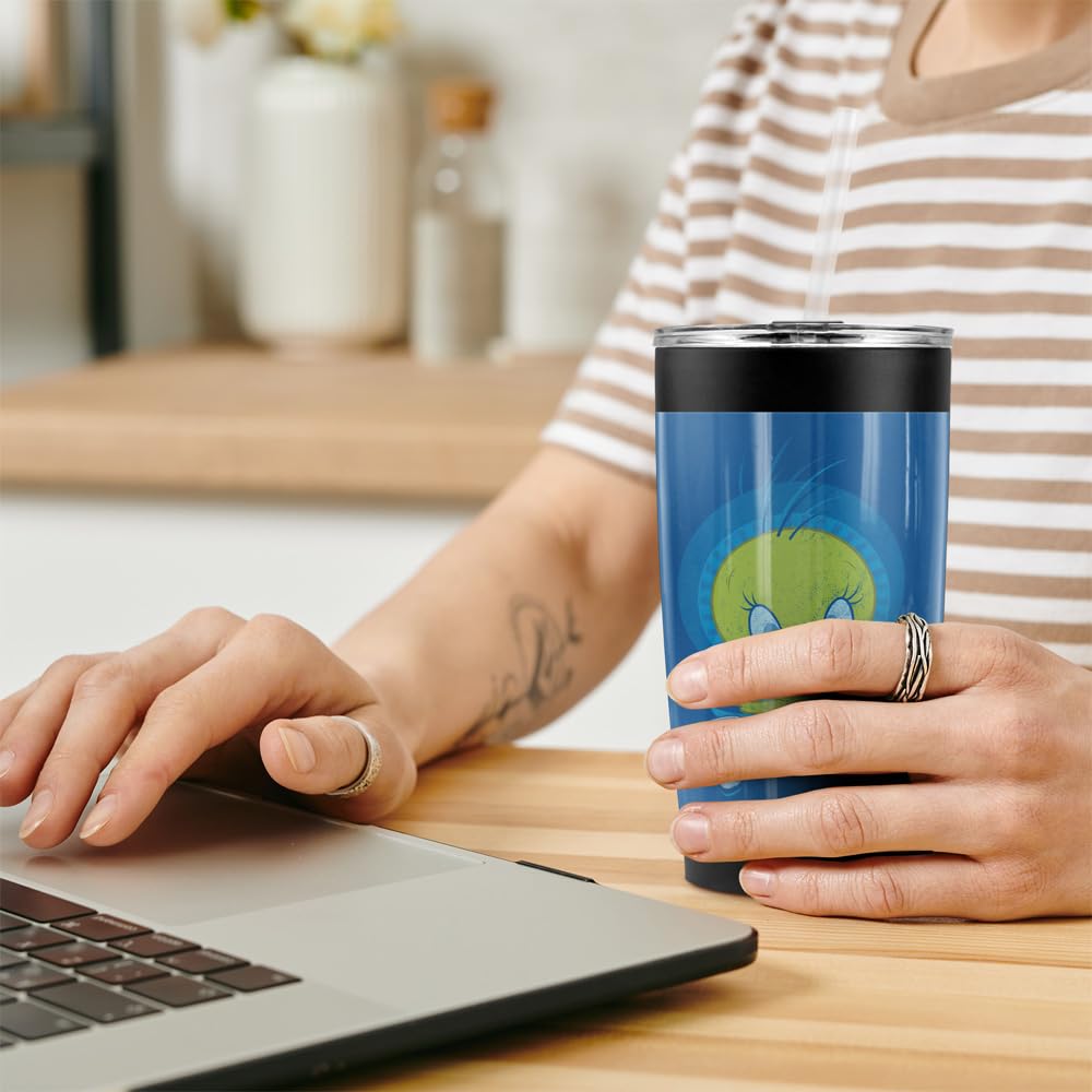LOGOVISION Looney Tunes Tweety Swirl 20 oz Stainless Steel Tumbler - Vacuum Insulated Double Wall with Straw & Flip Lid | Leakproof Travel Mug for Coffee, Tea & Cold Drinks | Perfect for Office, Gym & Outdoor Activities