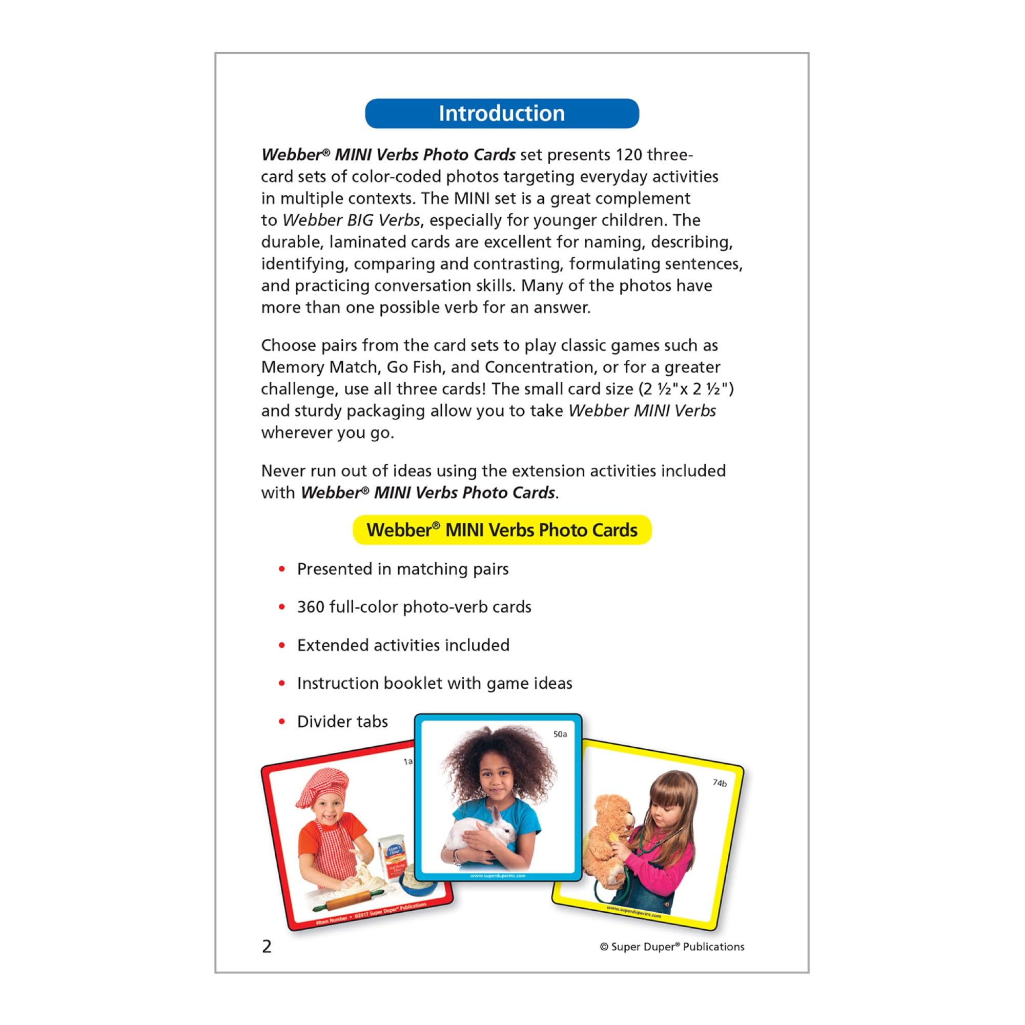 Super Duper Publications | Webber® Mini Verbs Photo Flash Cards | Educational Learning Tool for Kids | Perfect for Speech Therapy, ESL & Classroom Activities