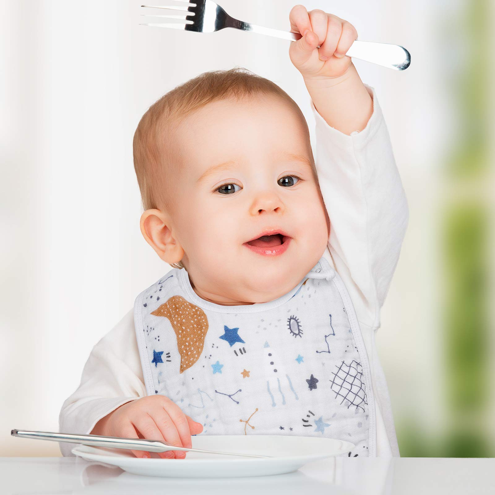 Starry Tales 100% Cotton Snap Muslin Baby Bibs for Boys & Girls - 3-Layer Absorbent & Soft, Adjustable & Machine Washable - Perfect for Newborns, Infants & Toddlers (Great for Feeding, Drooling & Mealtime Mess Protection)