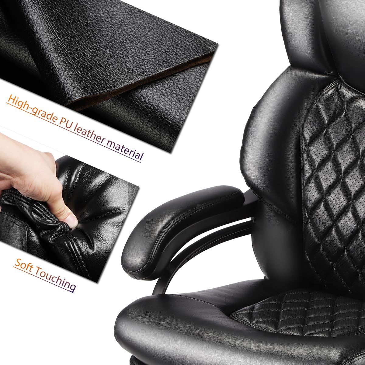 500lbs Heavy Duty Executive Office Chair for Big and Tall People - Adjustable Headrest, 360° Swivel & Heavy Duty Casters - Ergonomic Computer Desk Chair for Home & Office Use (Black) - Perfect for Long Work Hours & Comfortable Seating