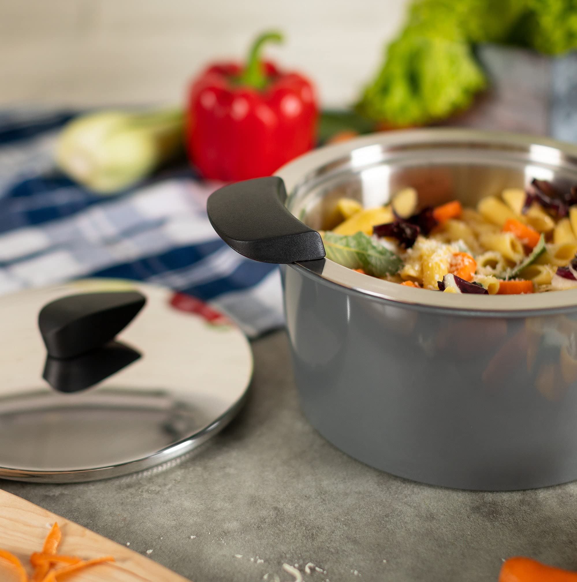 KUHN RIKON 2-Liter/18 cm Stainless Steel Hotpan Serving Casserole Pot - Grey | Perfect for Oven-to-Table Meals, Soups & Stews