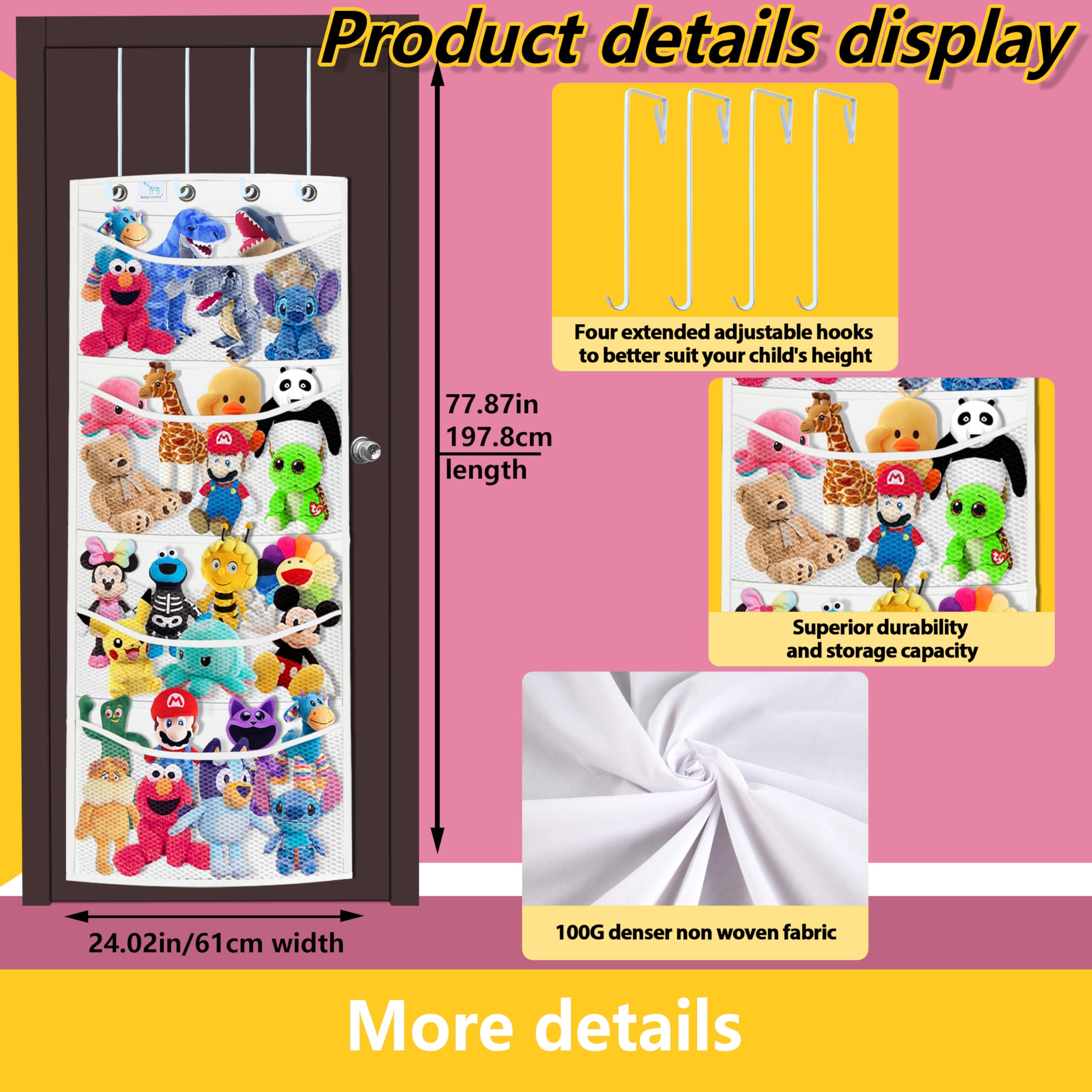 Soft Stuffed Animal Storage Organizer - Large Capacity Toy Organizer for Kids Room, Better Than Ceiling Hammocks & Over-Door Solutions - White | Perfect for Nursery, Playroom & Bedroom Organization