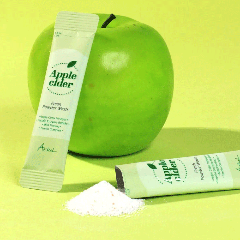 Ariul Apple Cider Fresh Powder Wash - 20 Count (1g Each) | Gentle Exfoliating Face Cleanser for Clear Skin | Perfect for Daily Skincare Routine & Travel