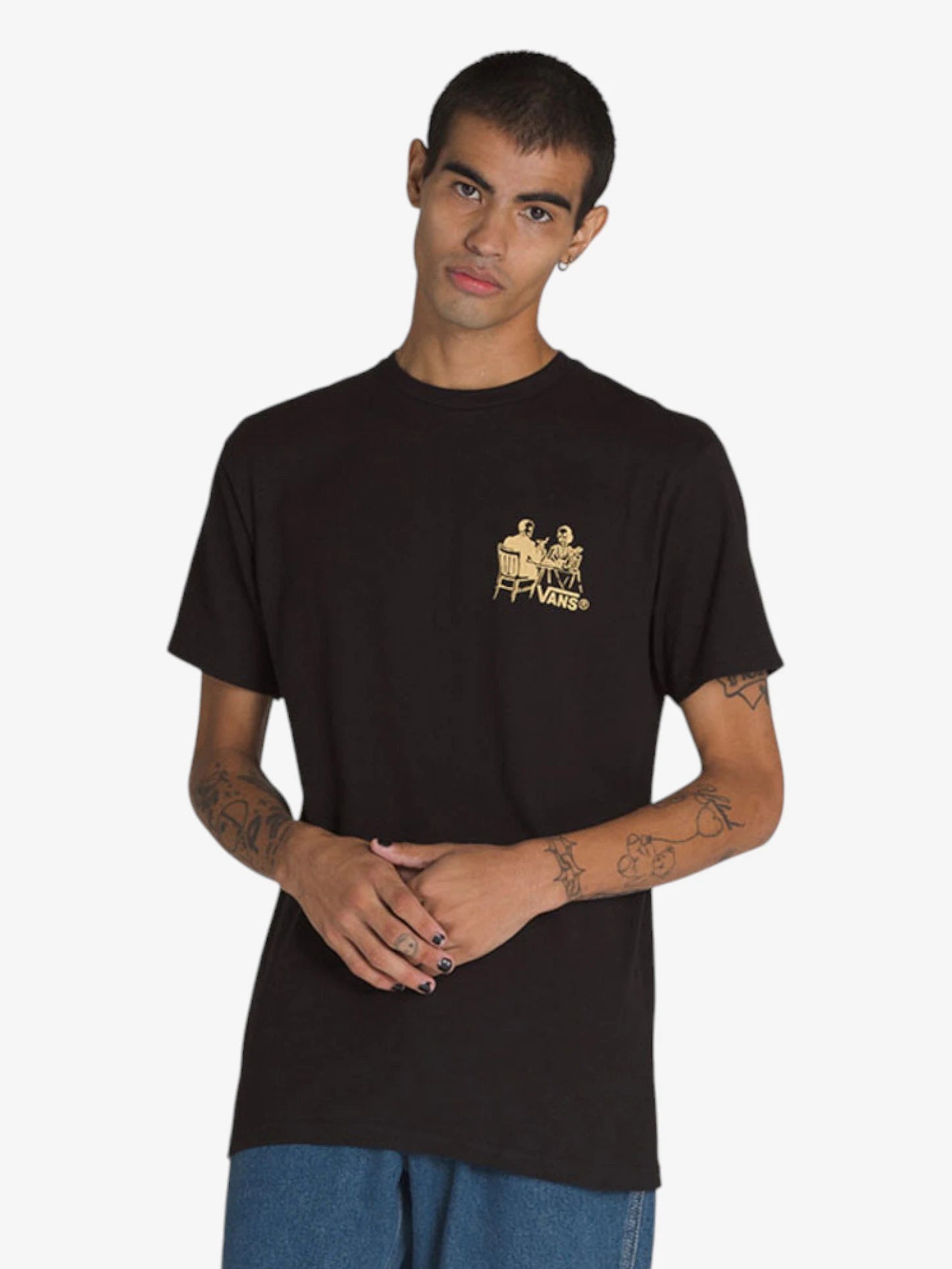 Vans Men's Short Sleeve T-Shirt for Fine Dining - Black Cotton Casual Tee | Perfect for Date Nights, Business Casual & Upscale Events