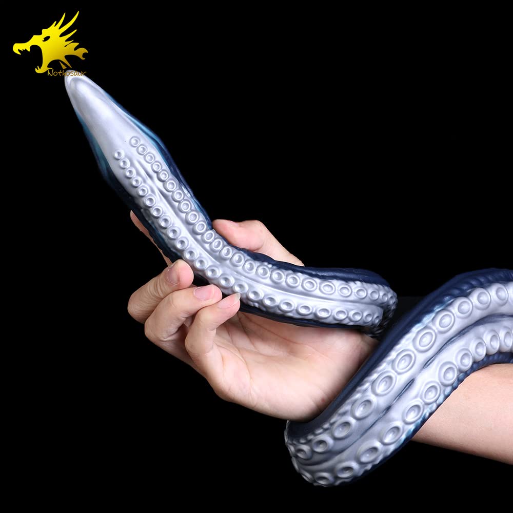 Nothosaur Abyss II 17.7 Inch Fantasy Tentacle Dildo - 1.6 Inch Wide Anal Depth Probe Trainer - Soft Platinum Silicone Butt Plug with Suction Cup - Handmade Adult Toy in Catalina Blue - Perfect for BDSM, Fantasy Play & Solo Pleasure
