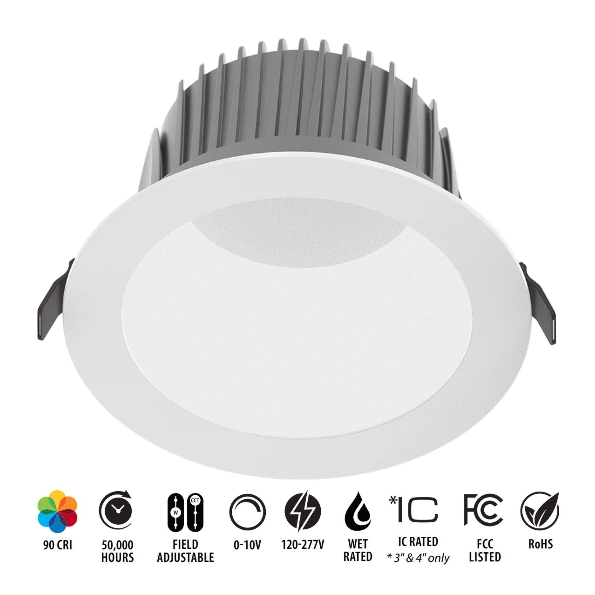 8 Inch Recessed Commercial Downlight - 5000 Lumens, 4 CCT Options, White Finish - Perfect for Offices, Retail Stores & Restaurants Lighting