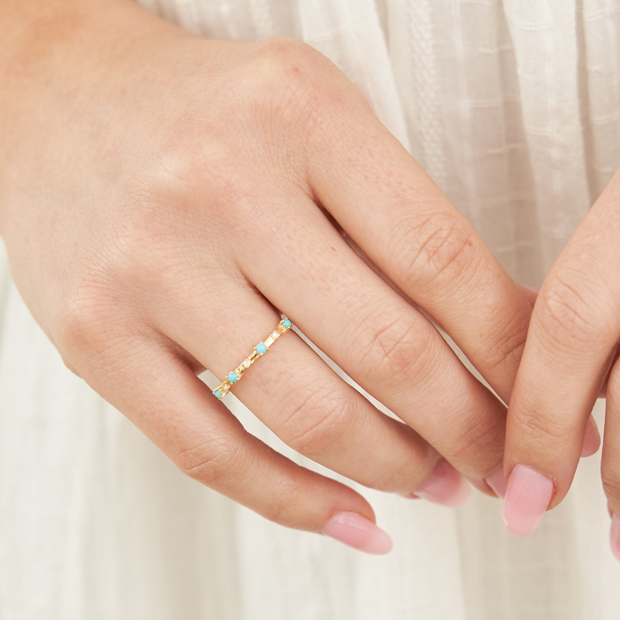 14K Gold Turquoise Dainty Ring with White Diamonds - Elegant Minimalist Jewelry for Women, Perfect for Everyday Wear, Gift Giving & Special Occasions