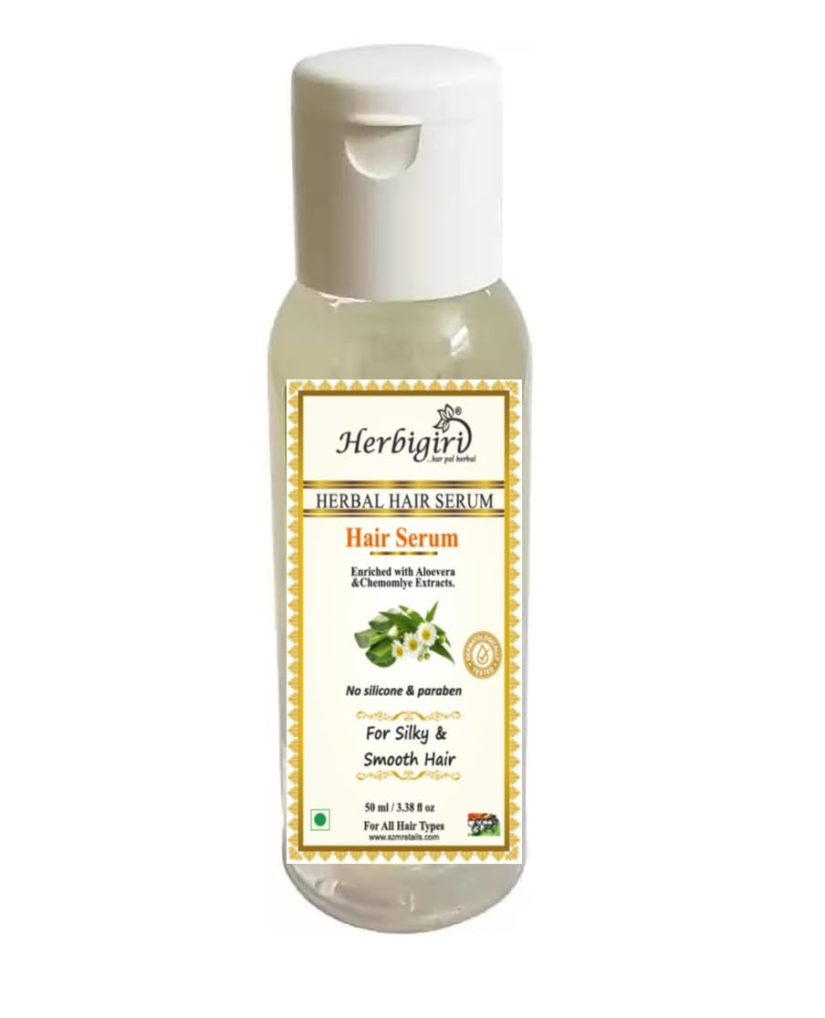 Herbigiri Herbal Hair Serum for Silky Smooth Hair - 50ml Natural Hair Treatment for Frizz Control & Shine - Perfect for Daily Hair Care & Styling