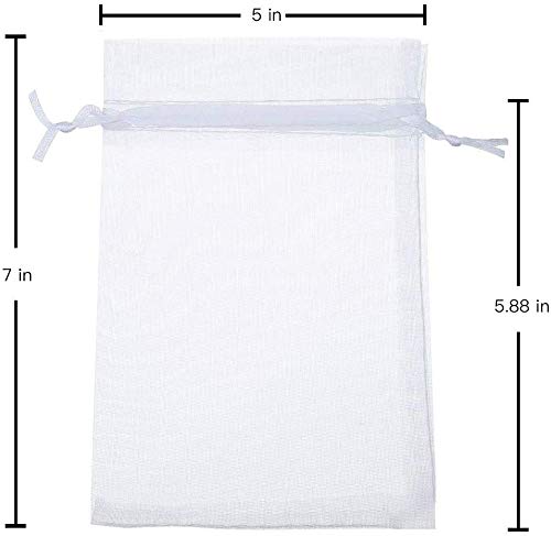 Stratalife 5x7 Inch Organza Drawstring Bags - 100 Pack White Jewelry Favor Pouches for Wedding, Party, Baby Shower & Gift Packaging | Small Mesh Gift Bags for Jewelry, Candies, Wedding Favors