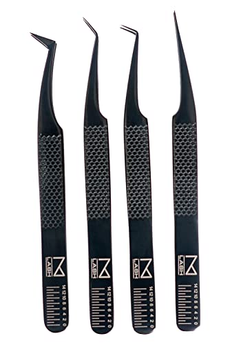 Professional M LASH V4 Eyelash Tweezers for Volume, Classic, Hybrid & Mega Volume Extensions - Premium Japanese Stainless Steel Lash Tools - Perfect for Salon & Home Use (Black)