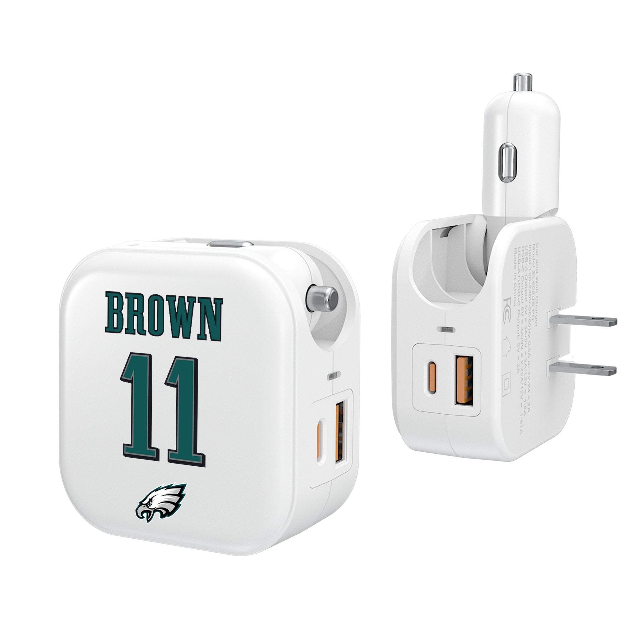 A.J. Brown Philadelphia Eagles Jersey - Ready 2 in 1 USB Charger for Phone & Tablet - Perfect for Home, Office & Travel Charging