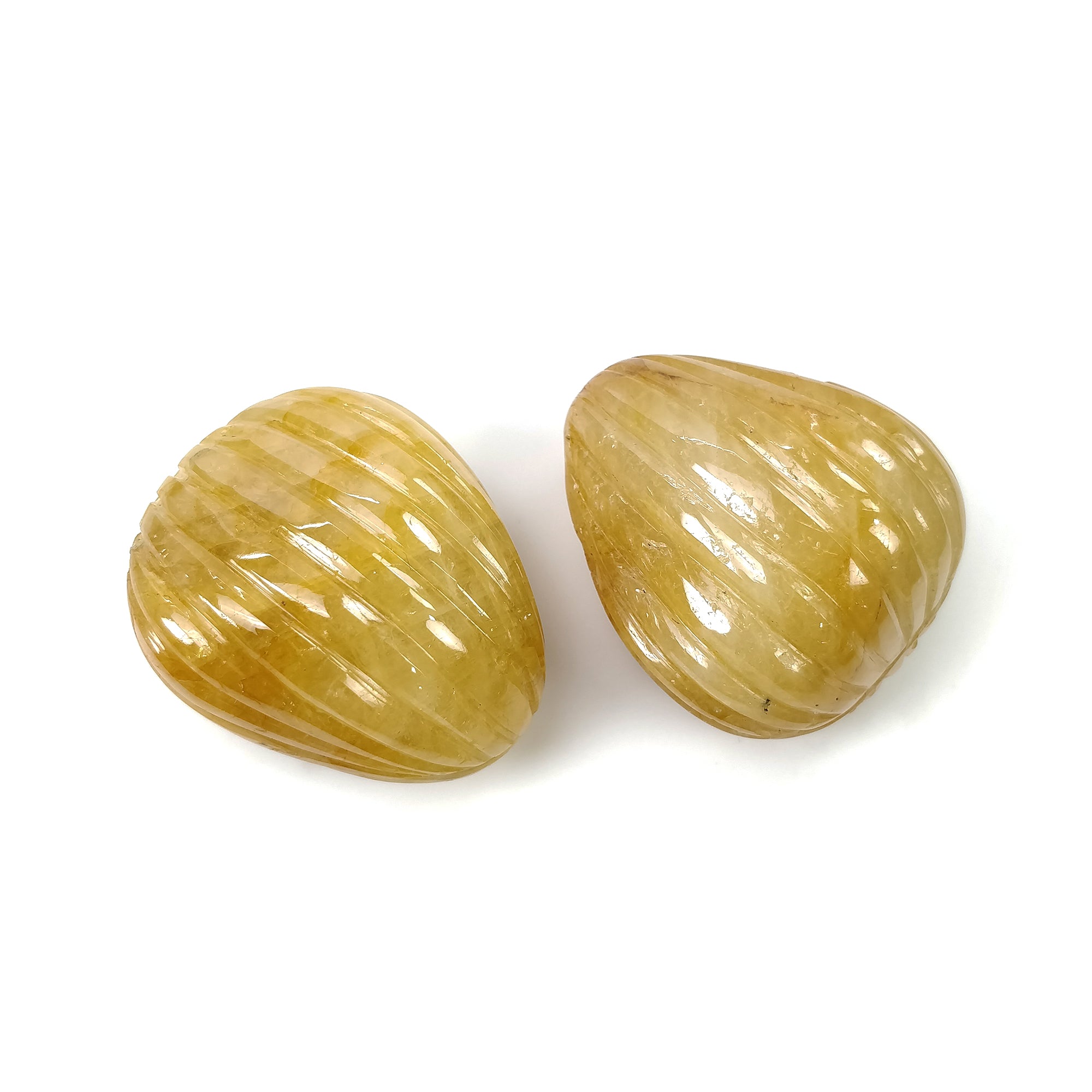 Natural Untreated Burmese Yellow Sapphire Gemstone Carving - 464.60cts, 37x31mm Uneven Shape Pair for Jewelry Making & Collectors | Handcrafted Gemstone Carvings for Rings, Pendants & Luxury Gifts