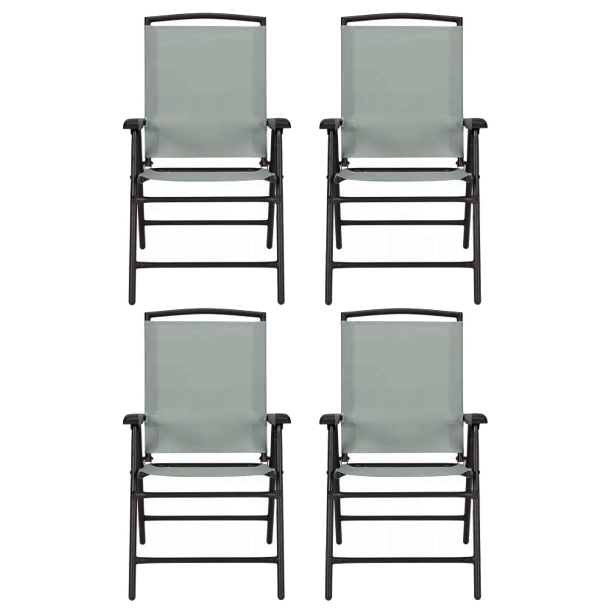 Foldable Outdoor Patio Chairs with Steel Frame & Sling Fabric - 4 Pack Green Armchairs for Backyard, Poolside, Garden & Deck Relaxation