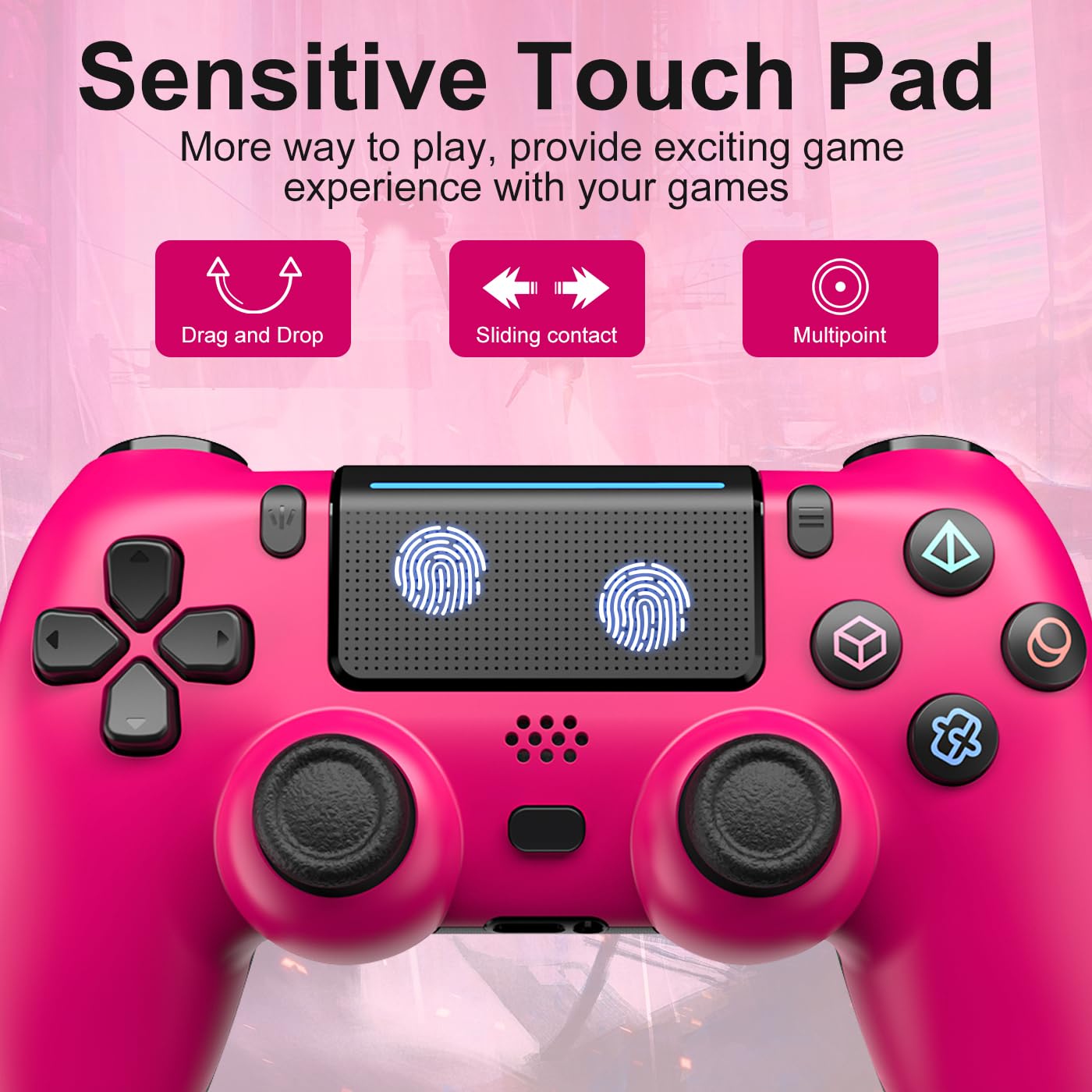 Wireless PS4 Controller with Dual Vibration - Pink for Gaming