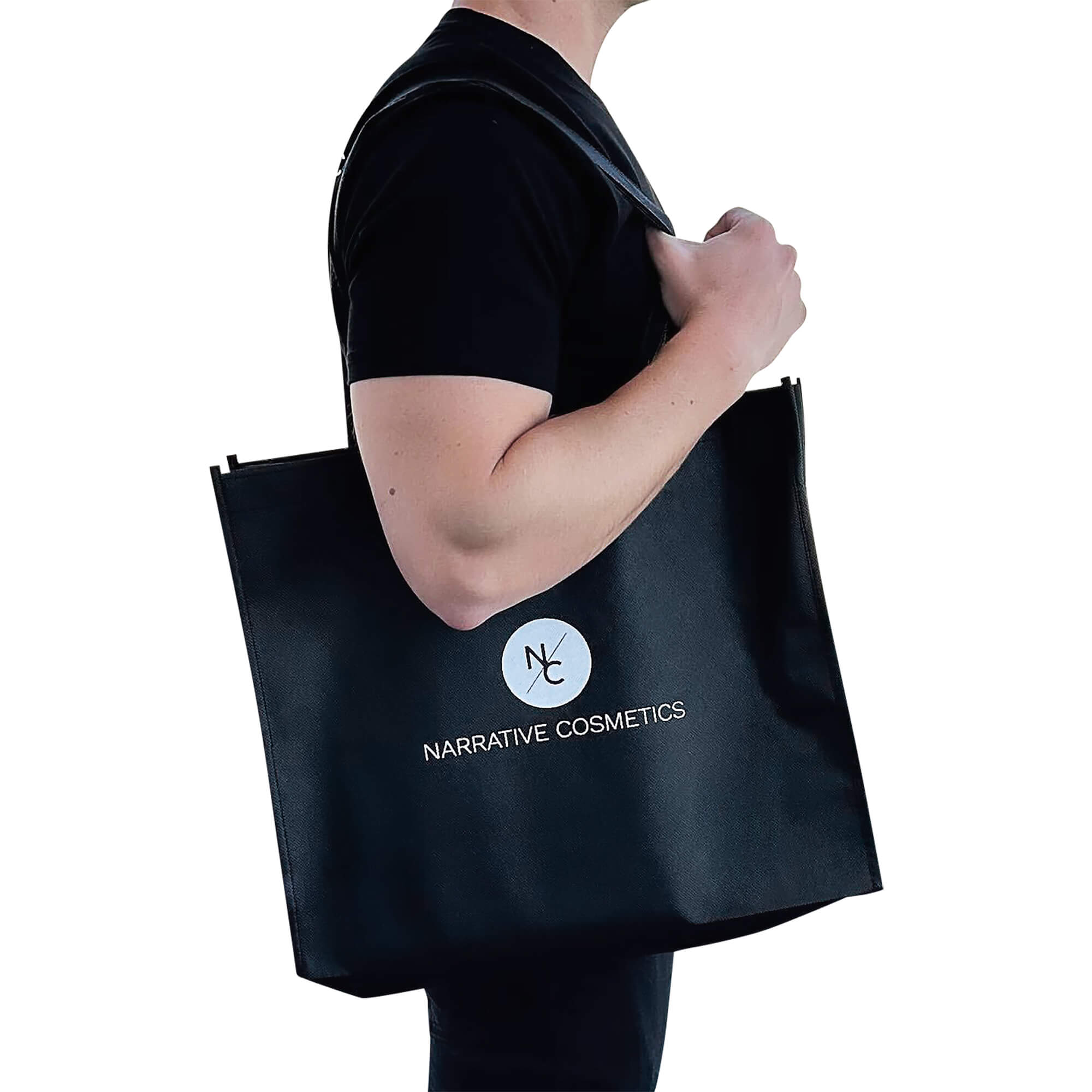Narrative Cosmetics Tote Bag - Stylish Black Reusable Shopping Bag for Makeup, Travel & Everyday Use