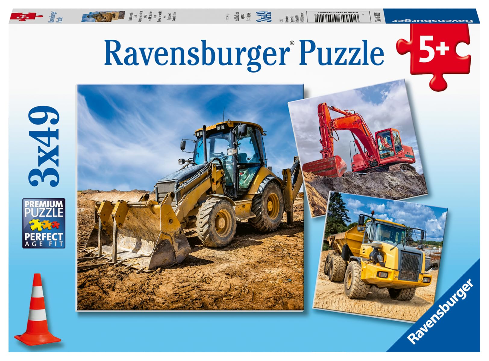 Ravensburger Diggers at Work Puzzle Set - 3x49 Piece Construction-Themed Jigsaw Puzzles for Kids Ages 4-8 | Educational Screen-Free Activity to Improve Concentration & Problem-Solving Skills | Perfect Birthday Gift for Toddlers & Preschoolers | Fun Playtime, Classroom Learning & Family Bonding Activity