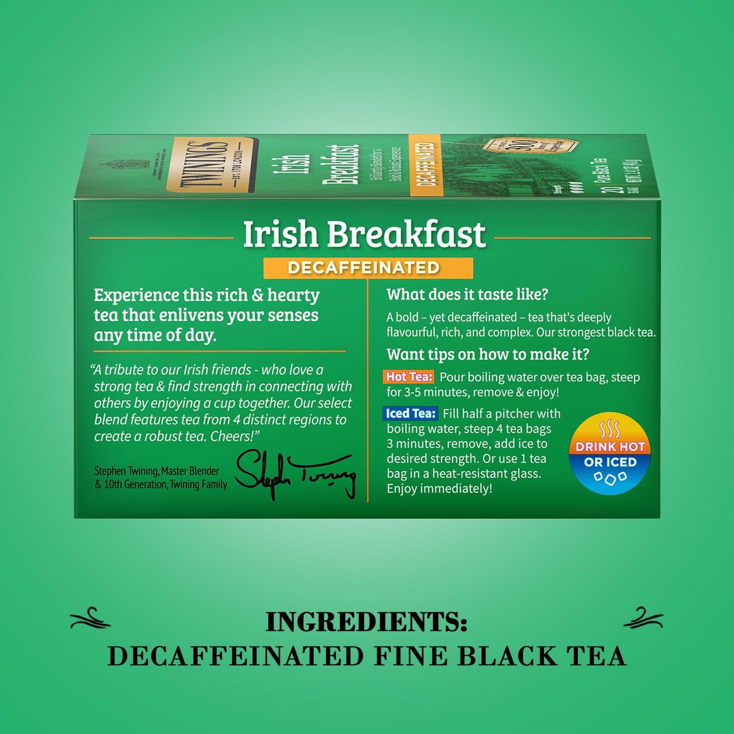 Twinings Irish Breakfast Decaf Tea Bags - Strong & Distinctive Black Decaffeinated Tea - 20 Count Individually Wrapped - Perfect for Morning Relaxation & Afternoon Tea Time