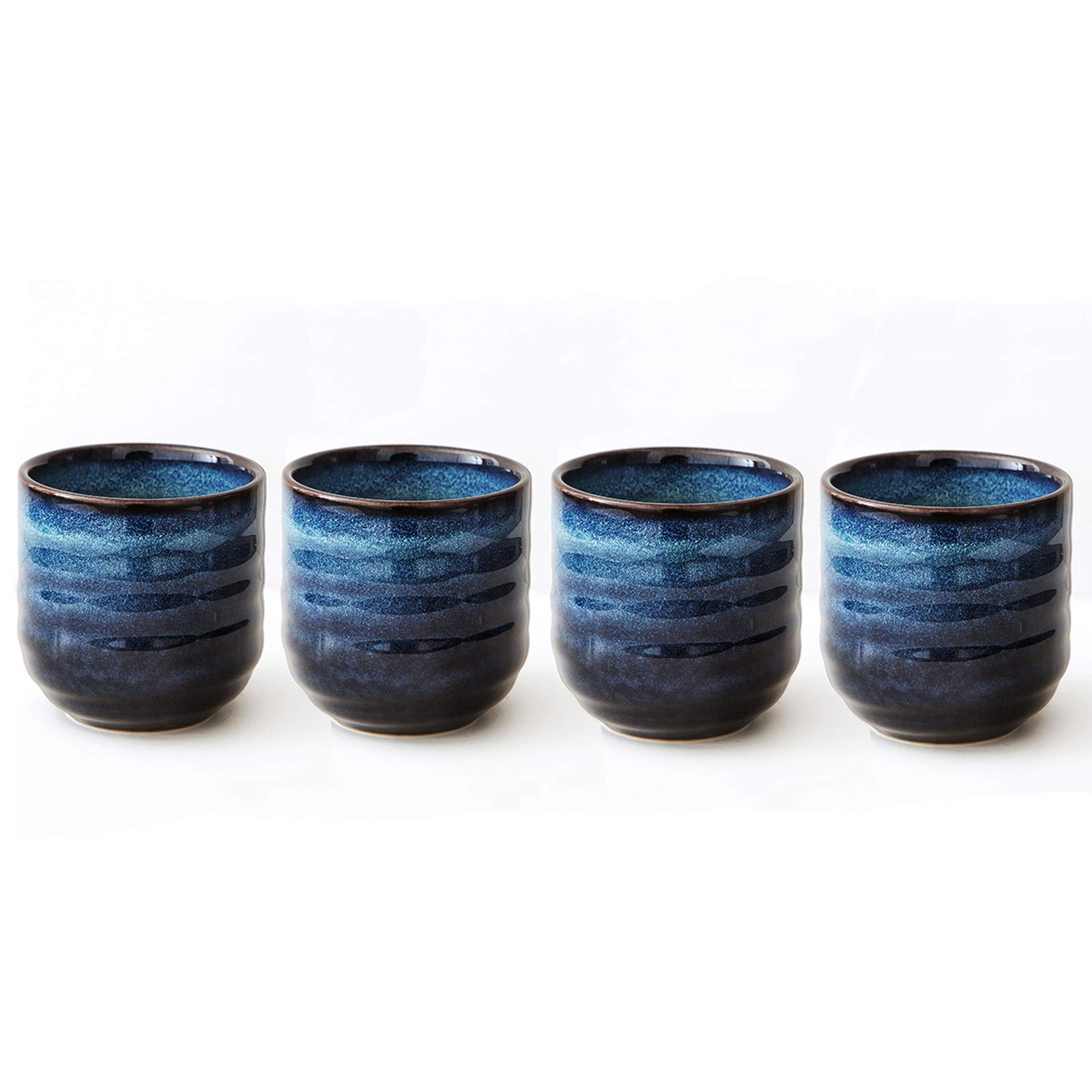 Japanese Style Ceramic Tea Set - 4-Piece Blue Ceramic Tea Cups & Coffee Mugs for Yerba Mate, Matcha, or Herbal Tea - Perfect for Home, Office, or Gift Giving
