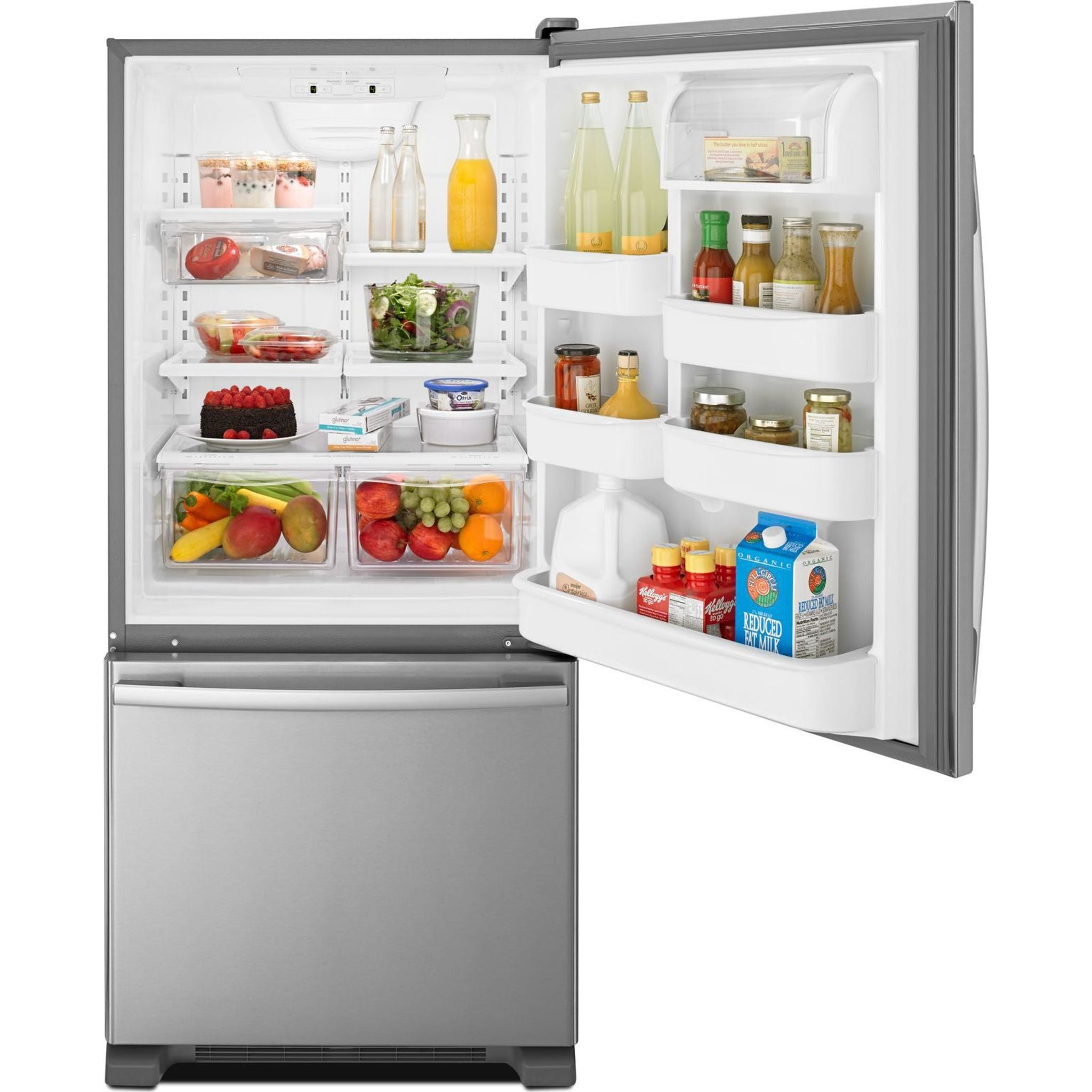 Amana Bottom Mount Refrigerator (ABB1924BRM) - 24.5 Cu. Ft. Stainless Steel French Door Fridge with Adjustable Shelves & Humidity-Controlled Crispers - Perfect for Modern Kitchens & Open Floor Plans