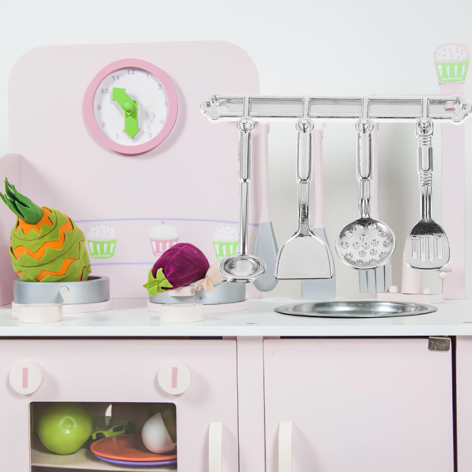 1:12 Scale Miniature Dollhouse Kitchen Set - Tiny Cooking Utensils with Hanging Rack | Mini Ladle, Spoon, Turner & Shovel | Perfect for Dollhouse Accessories, Tiny House Decor & Model Displays | Great Gift for Collectors & DIY Enthusiasts