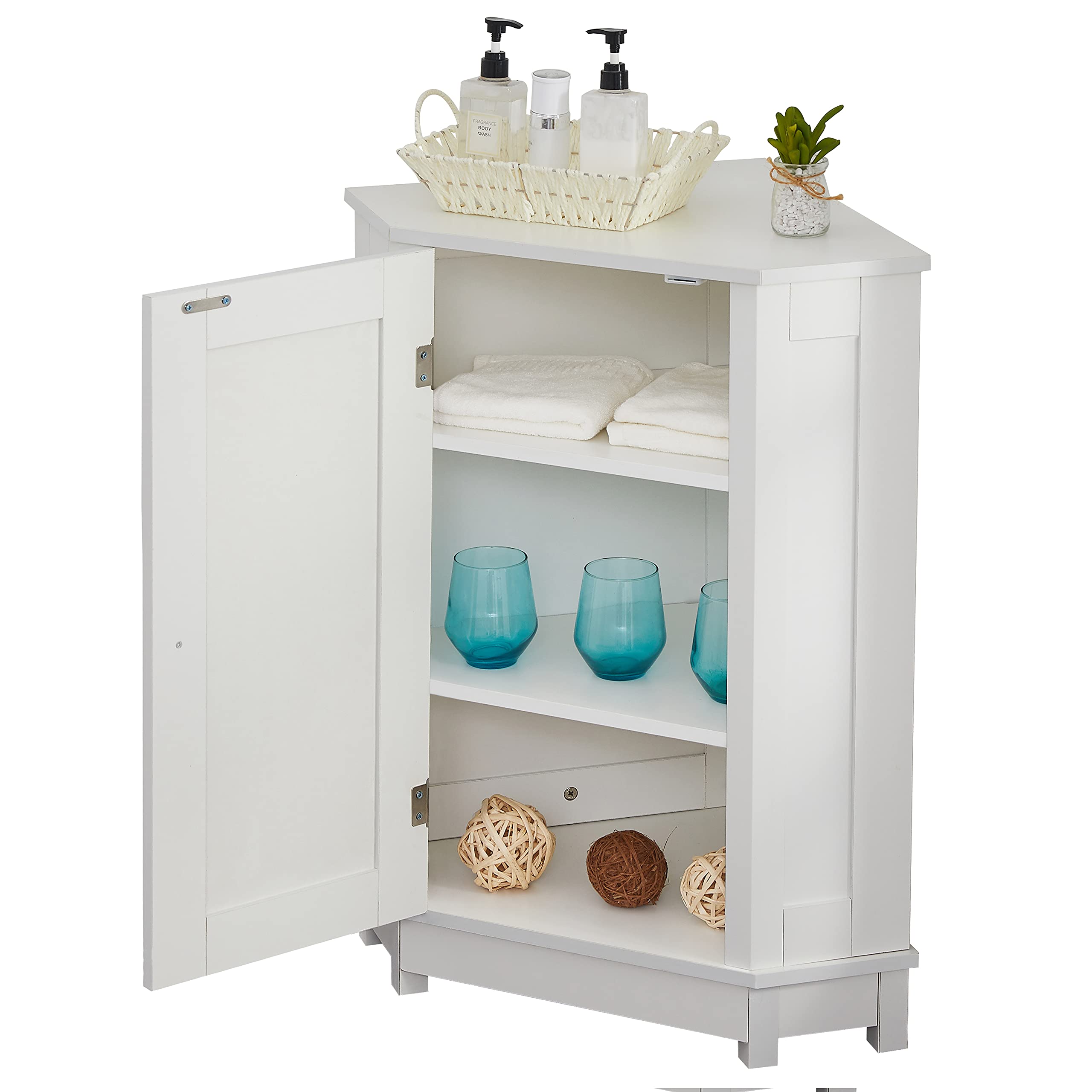 Merax White Corner Cabinet with Shelves - Bathroom, Kitchen & Living Room Floor Storage Organizer - Perfect for Small Spaces, Home Decor & Clutter-Free Organization