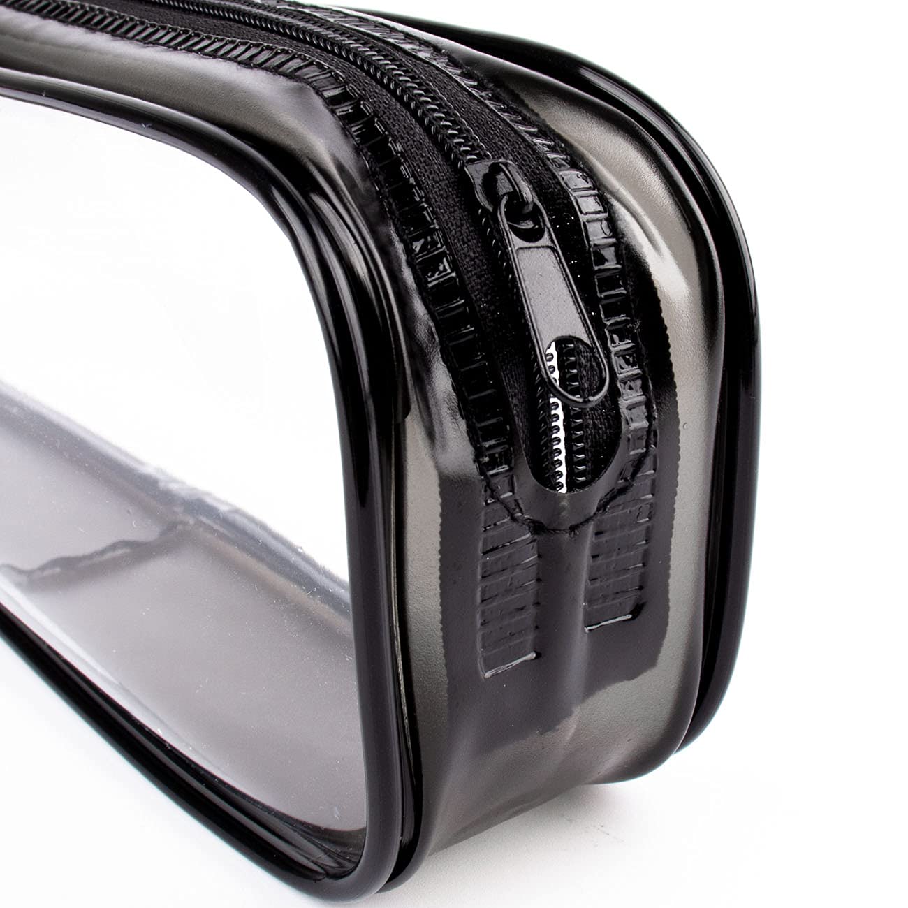 Rolybag Clear PVC Zipper Pencil Case - Waterproof Travel Toiletry & Cosmetic Organizer for Makeup Brushes, School Supplies, Office Essentials - Portable Storage for Home, Office & Travel (Black & White)