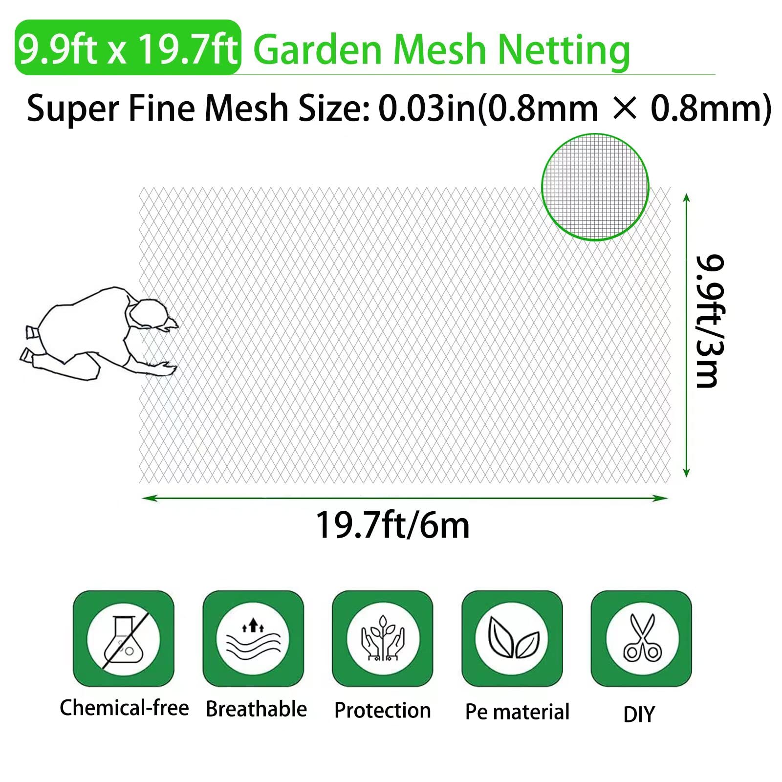 Premium 19.7x9.9FT Garden Mesh Netting - Heavy Duty Bird Barrier & Plant Protection Cover for Fruits, Vegetables, Flowers, Strawberries | Ideal for Home Gardens, Greenhouses & Backyard Farming