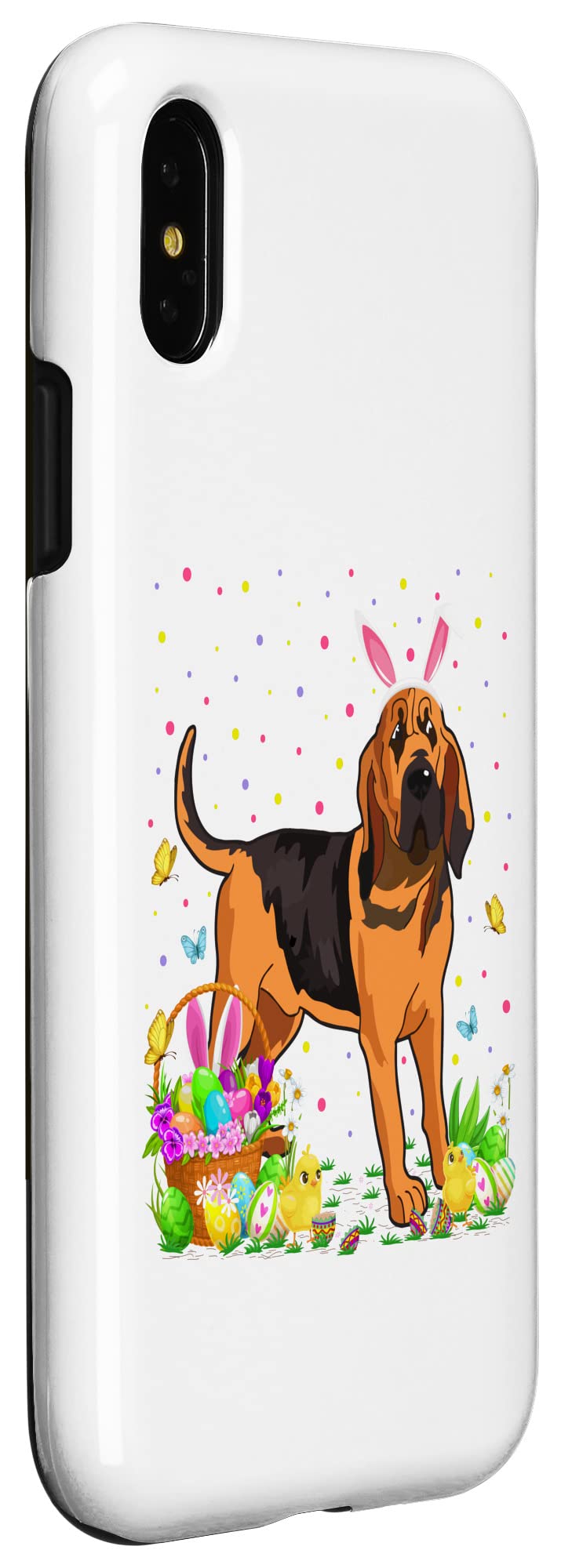 iPhone X/XS Bloodhound Dog Bunny Easter Egg Hunting Phone Case - Cute Protective Cover for iPhone X/XS - Perfect for Easter Sunday, Dog Lovers & Outdoor Adventures