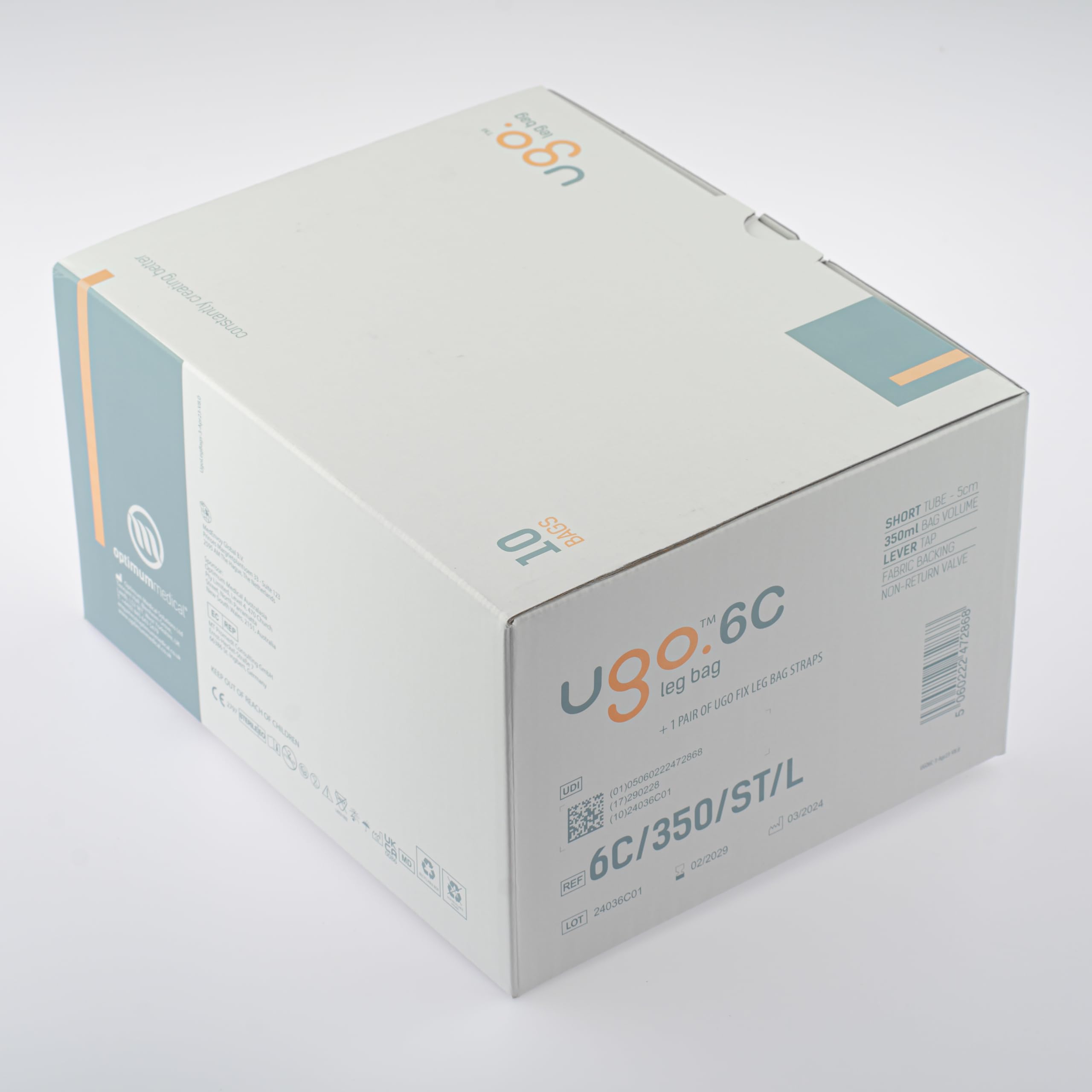 Ugo Leg Bags (10 Pack) - 350ml Urine Drainage Bags for Catheter with Soft Fabric Backing, Natural Leg-Shape Design, Short Tube & Lever Tap - Ideal for Daily Use, Travel, and Post-Surgery Care (Ugo 6C)