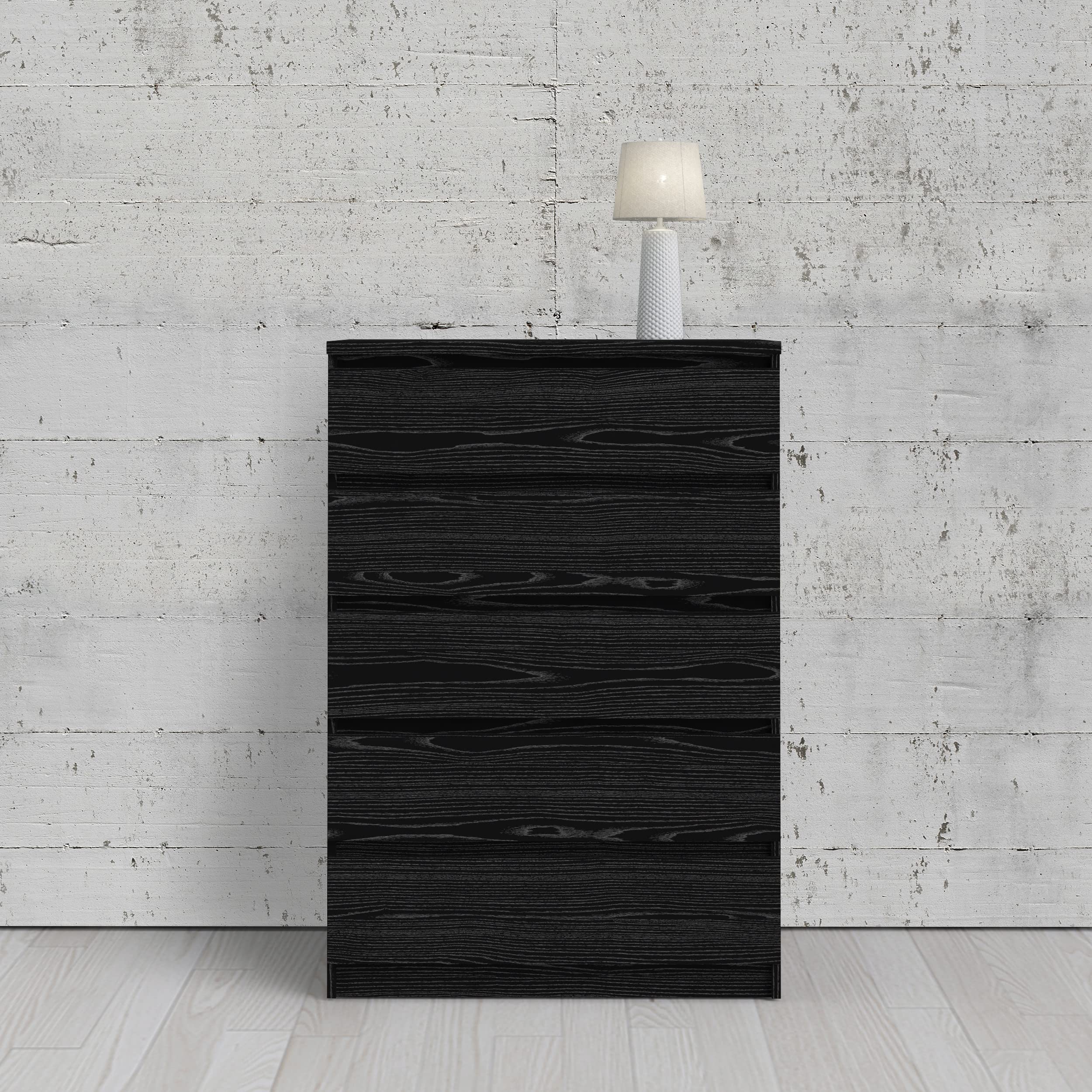 Tvilum Scottsdale 5-Drawer Chest Dresser - Black Wood Grain Finish - Modern Bedroom Storage Furniture for Home Organization