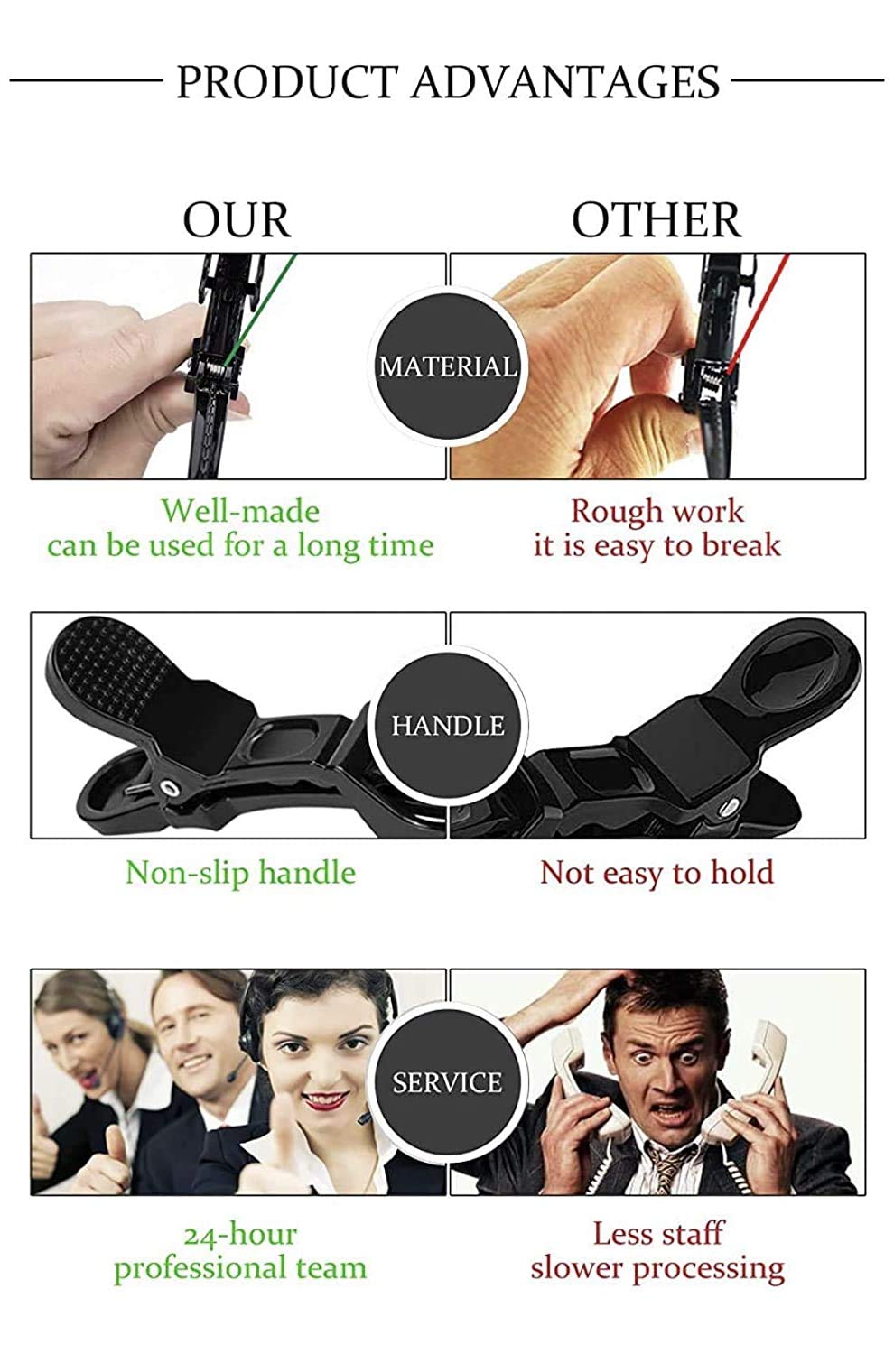 Professional Hair Sectioning Clips - Set of 6 Strong Crocodile Hair Clips with Free Hair Color Brush | Perfect for Salon Styling, Hair Coloring, and DIY Hair Treatments