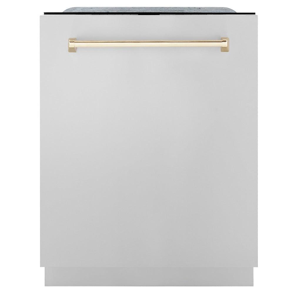 ZLINE Autograph Edition 48-inch Stainless Steel Kitchen Package - Dual Fuel Range, Range Hood, Dishwasher & Refrigerator with Polished Gold Accents (4KAPR RARHDWM48 G) | Luxury Kitchen Appliances for Modern Homes & Professional Chefs