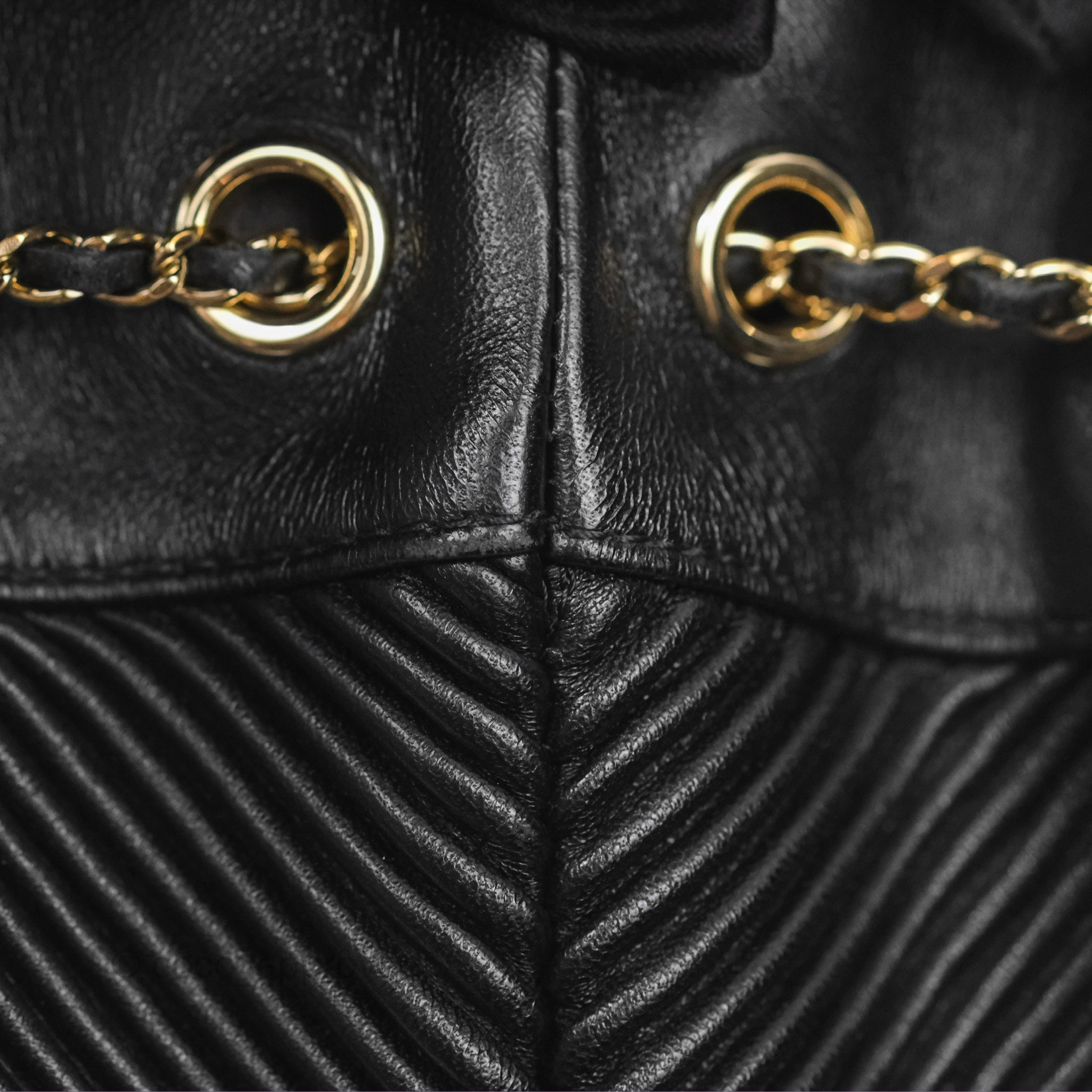 Chanel CC Chain Drawstring Bucket Bag Chevron Black Lambskin Gold Hardware - Luxury Crossbody Shoulder Bag for Women, Perfect for Parties, Date Nights & Special Occasions
