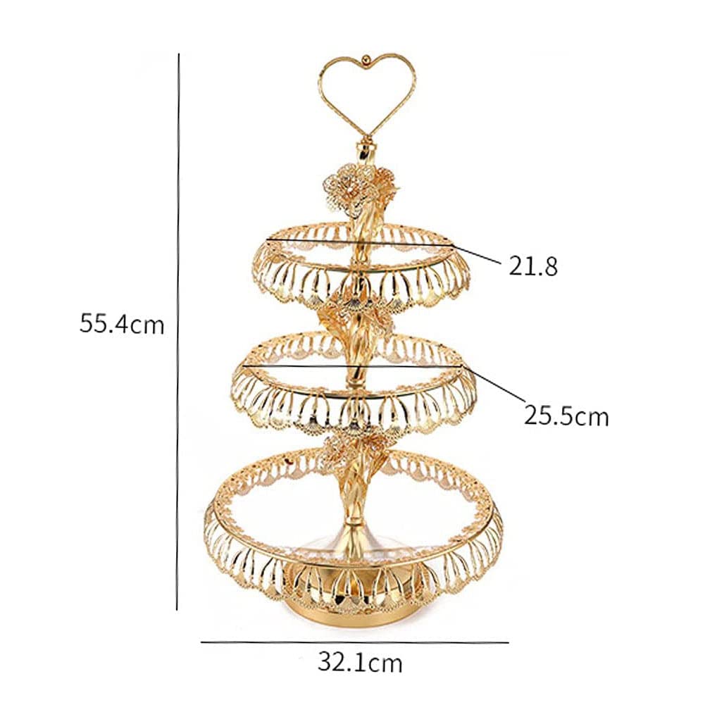 3-Tier Gold Metal Cupcake Stand - Round Glass Display Tower for Wedding, Birthday, Party & Dessert Events - Perfect for Cake, Pastry & Sweet Treats Presentation