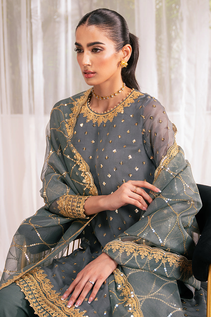 MALLARD GREEN 4-Piece Embroidered Chiffon Suit Set for Women - Elegant Party Wear & Special Occasion Outfit