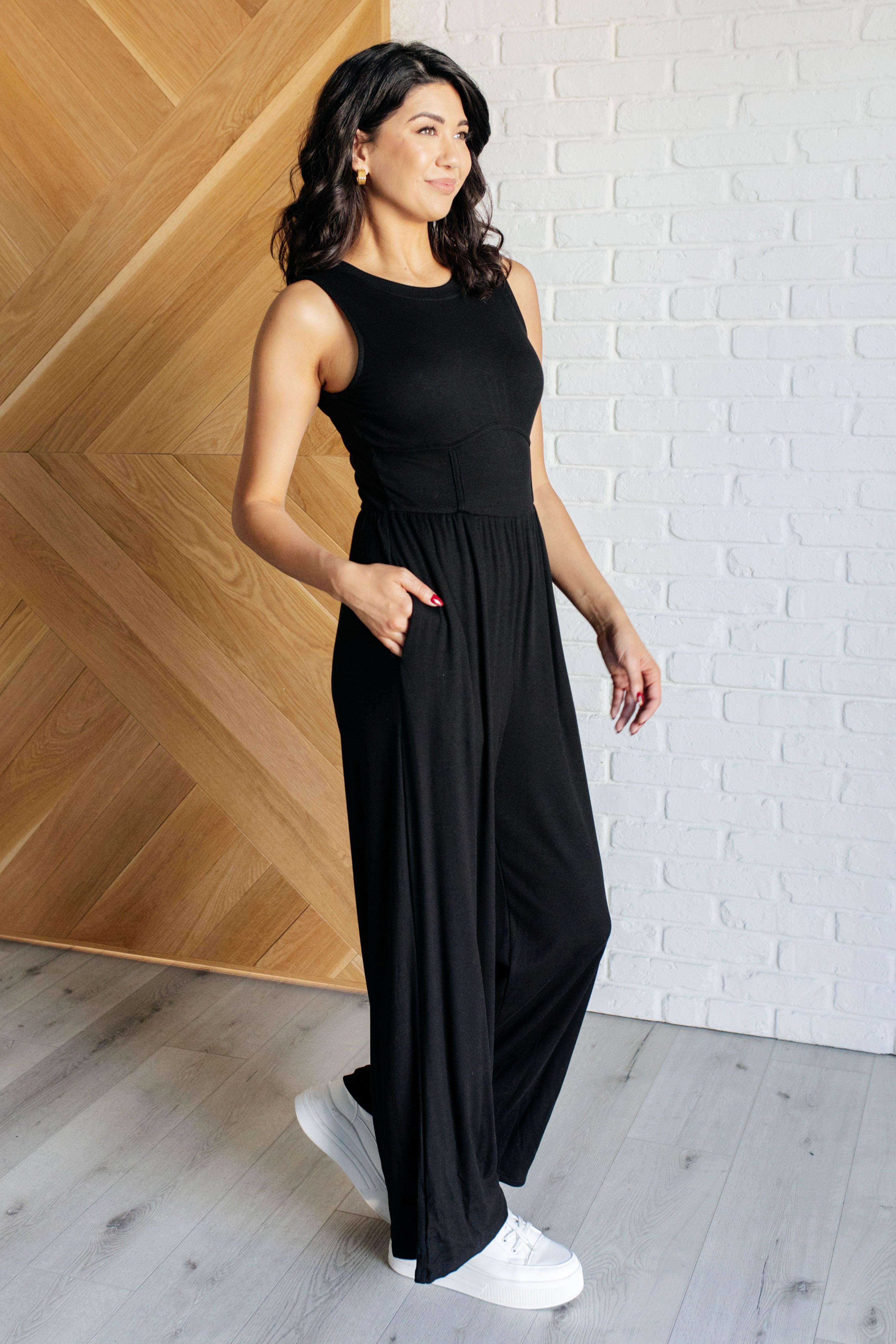 Hilary Wide Leg Jumpsuit for Women - Black Stretchy Comfortable Romper | Perfect for Casual Outings, Office Wear & Date Nights