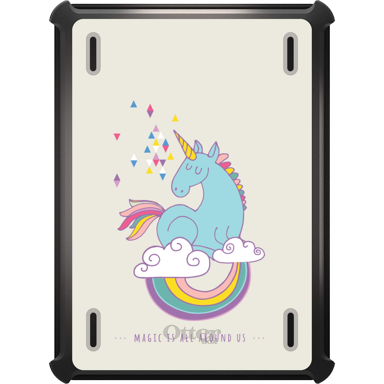 DistinctInk Protective Case for iPad 2017 (5th & 6th Generation) - Shockproof Black Replacement Cover with Stand | Compatible with OtterBox Defender | Unicorn Rainbow Design - Perfect for School, Work & Travel
