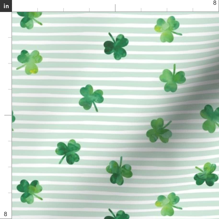 Shamrock Mint Stripes St. Patrick's Day Green Clover Printed Minky Fabric by The Yard - Irish-Themed Soft Plush Material for Sewing Baby Blankets, Quilt Backing & DIY Crafts | Perfect for Holiday Decor, Nursery Projects & Home Accessories