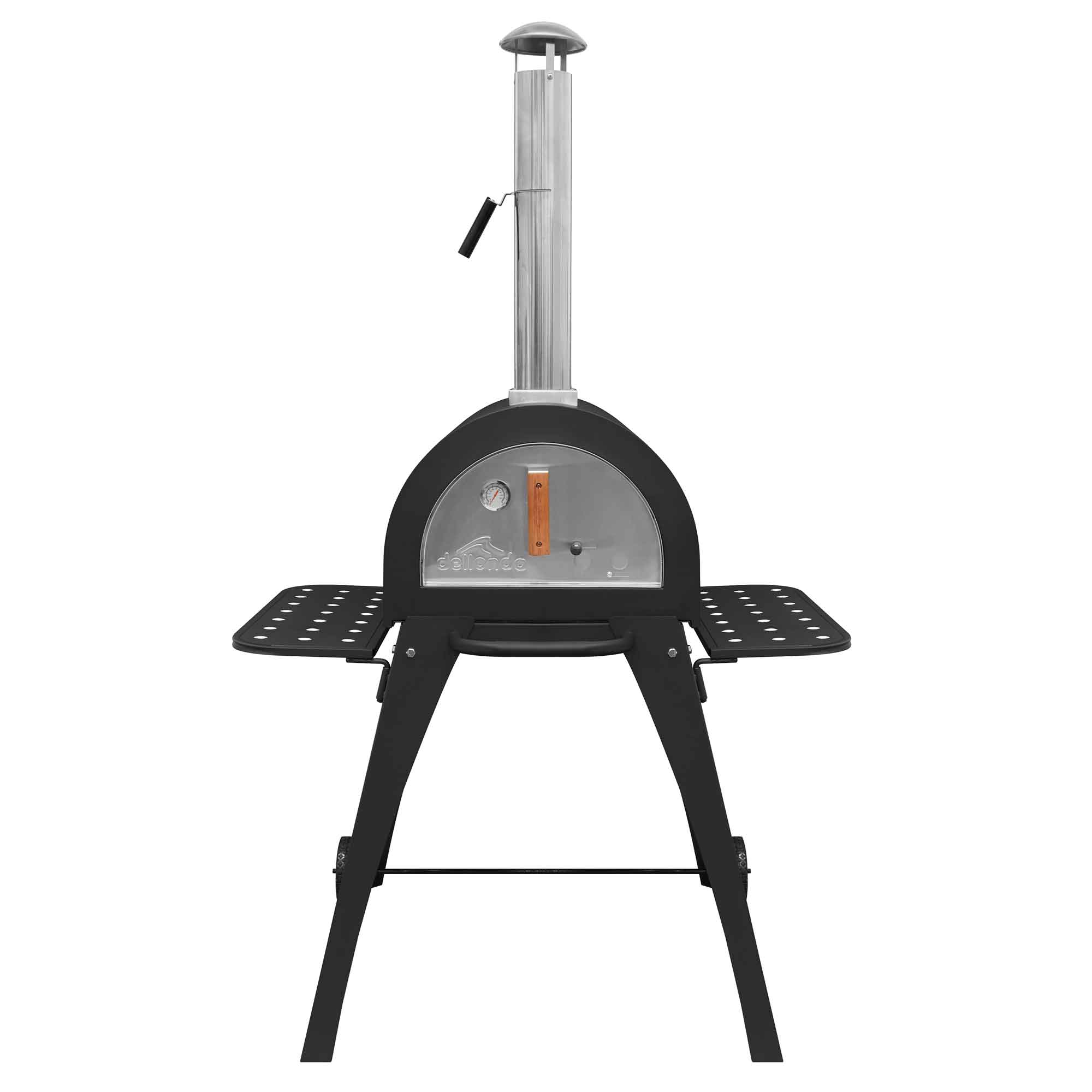 Premium Freestanding Outdoor Wood Fired Pizza Oven & Smoker with Side Shelves & Stand - Portable Backyard Cooking for Pizza, BBQ, Grilling & Smoking - Perfect for Patio, Garden & Camping DG103