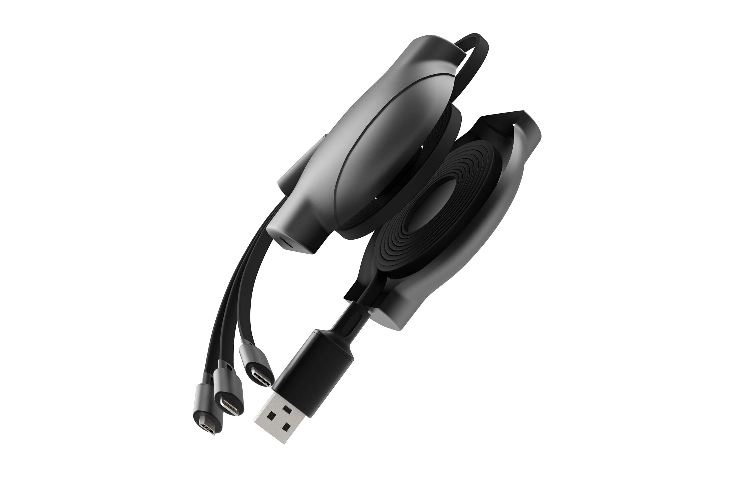 Retractable 3-in-1 Charger Cable with USB C/Micro USB/Lightning - Compatible with iPhone, Samsung Galaxy S24/S23/S22/S21, Note 20, A Series (A02s/A03s/A14/A15/A23/A24/A32/A34/A42/A53/A54/A72) - Perfect for Uber/Lyft Drivers & Truckers (Black) - Fast Charging for Phones, Tablets & More On-The-Go