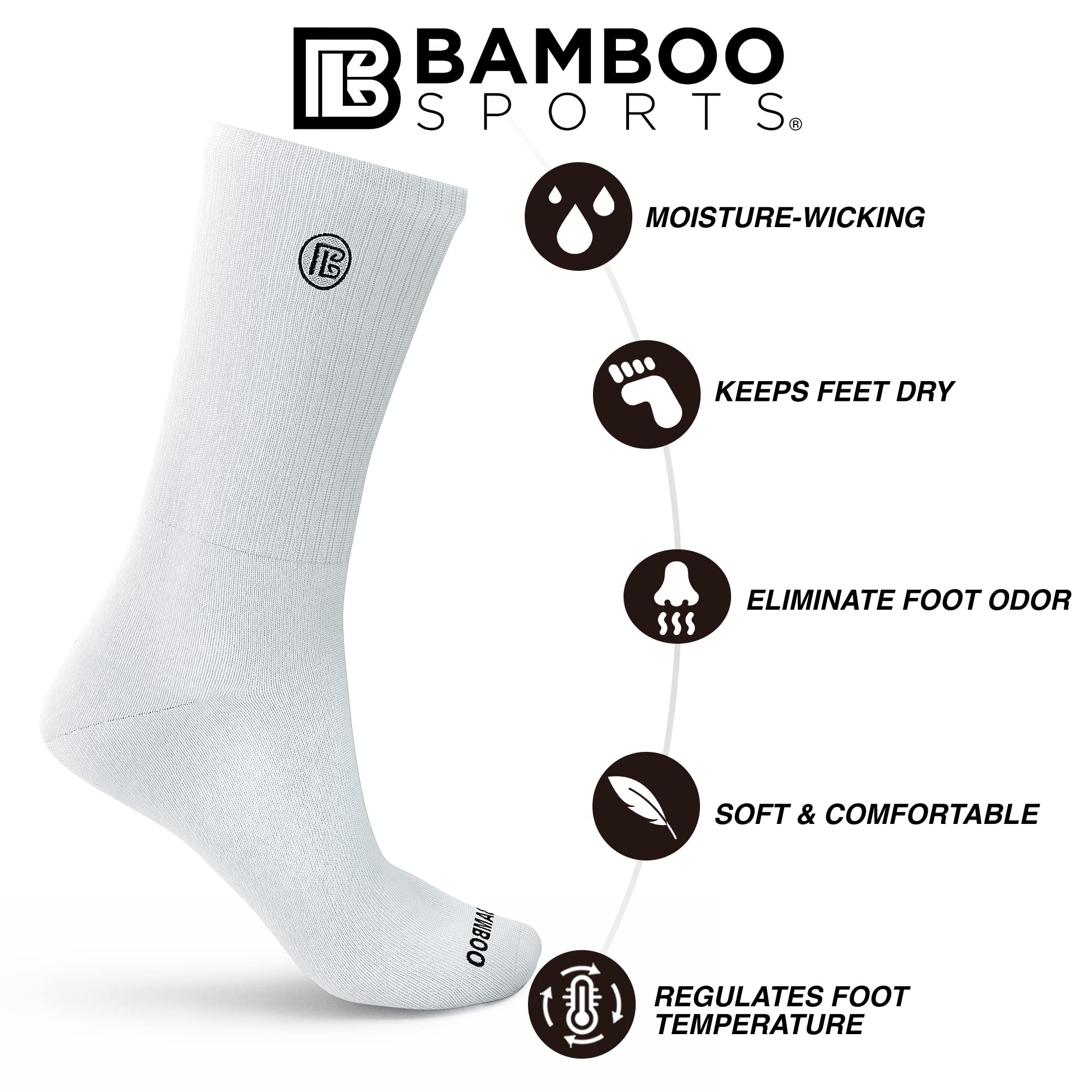 Premium Bamboo Crew Work Socks - Moisture Wicking, Odor Eliminating, Breathable & Comfortable - Ideal for Sports, Hiking & Outdoor Activities