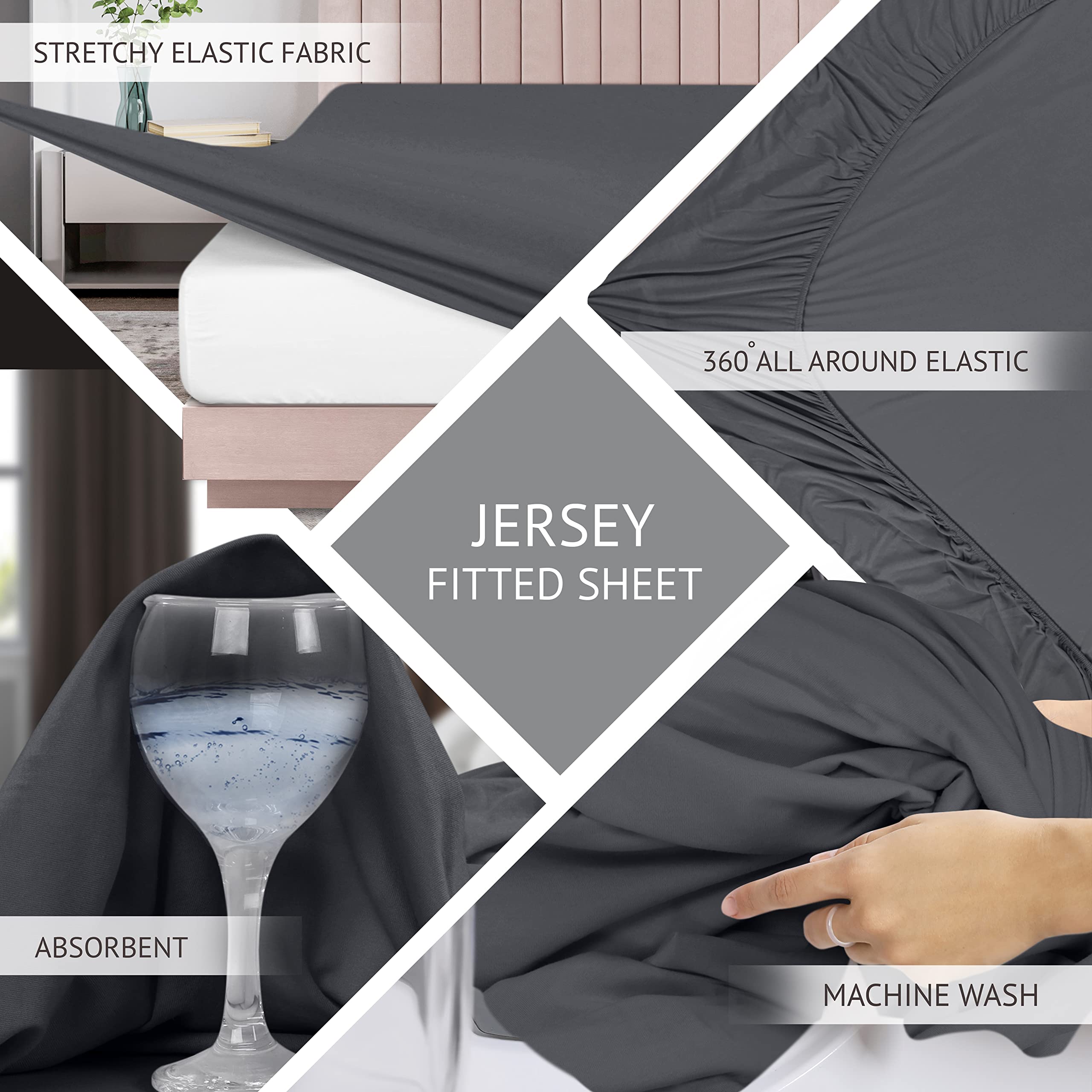 Utopia Bedding King Size Jersey Knit Sheet Set - 4 Piece Soft Stretchy Cotton Bed Sheets (Dark Grey) - Perfect for Cozy Nights & Guest Bedrooms