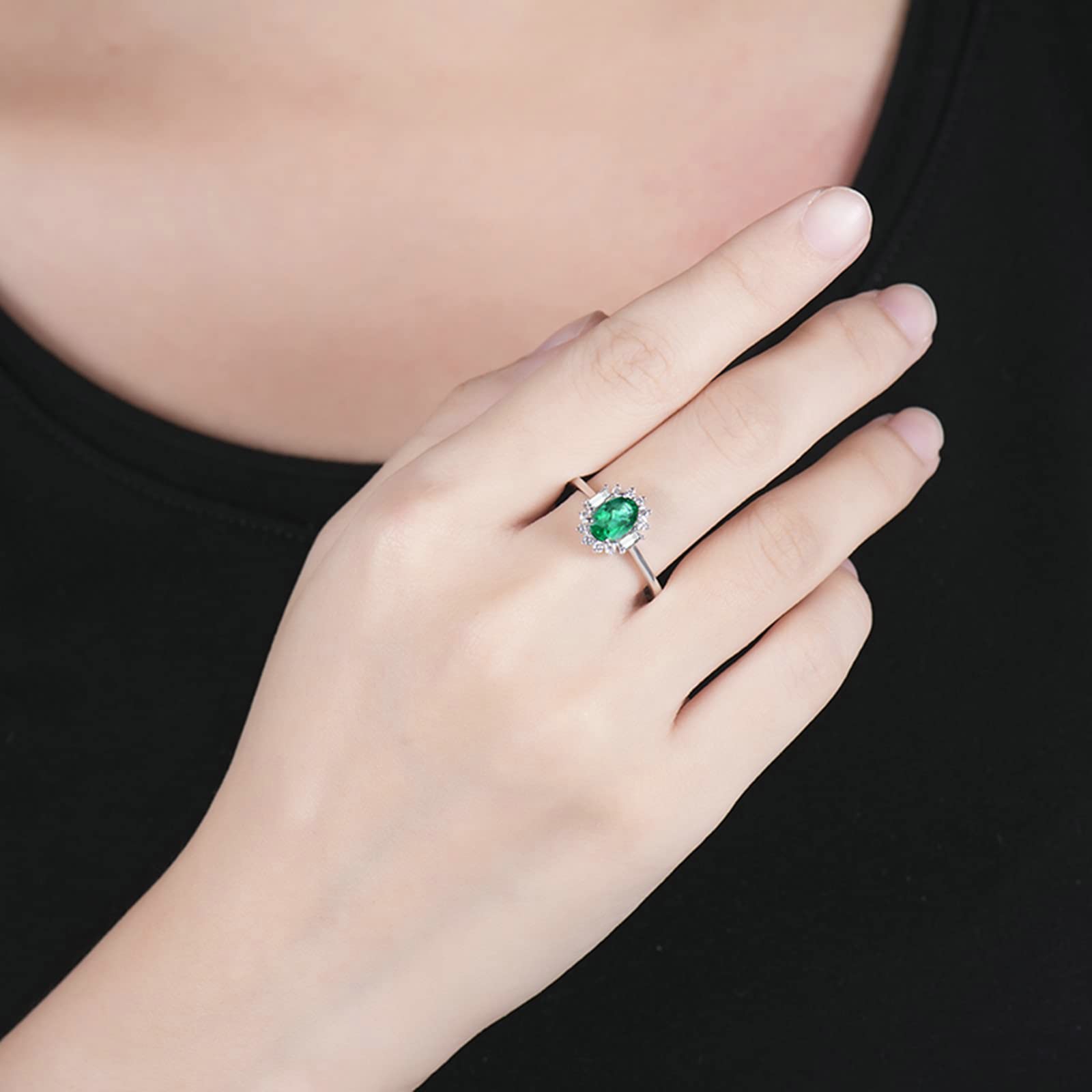 18K White Gold Wedding Rings for Women - Unique Emerald Moissanite & Zirconia Engagement Band, 925 Sterling Silver Bridal Set - Perfect for Proposals, Anniversaries and Special Occasions