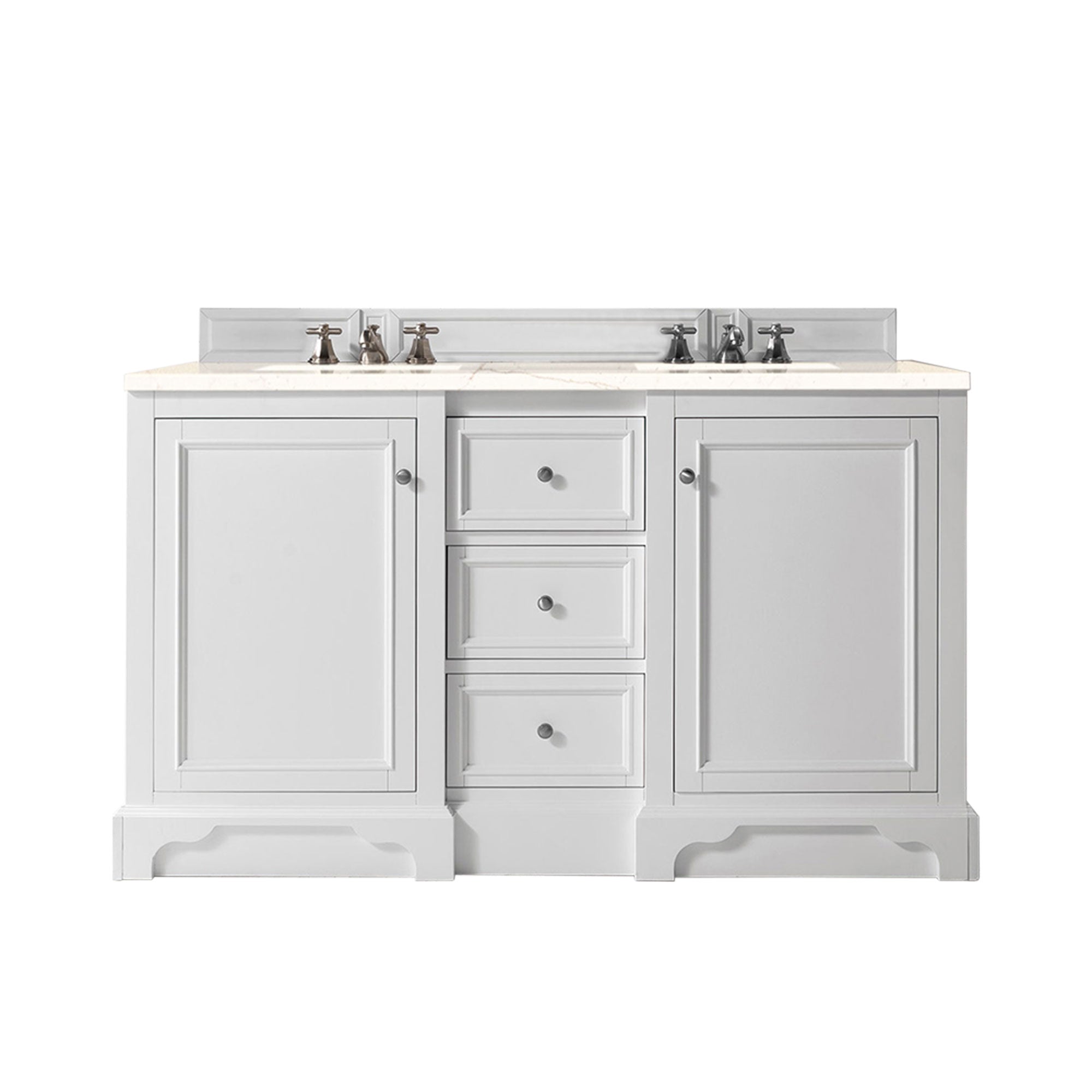 De Soto 60 Inch Double Vanity Sink - Bright White Bathroom Vanity with 3CM Eternal Marfil Quartz Countertop | Perfect for Master Bathroom & Guest Bath Remodeling