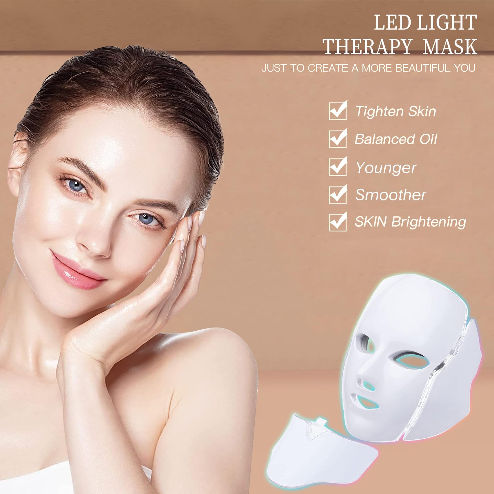 7-in-1 LED Facial Skin Care Mask with Red Light Therapy - Professional At-Home LED Face Mask for Anti-Aging, Acne Treatment & Skin Rejuvenation | Perfect for Spa Days, Self-Care Routines & Dermatologist Recommended Treatments