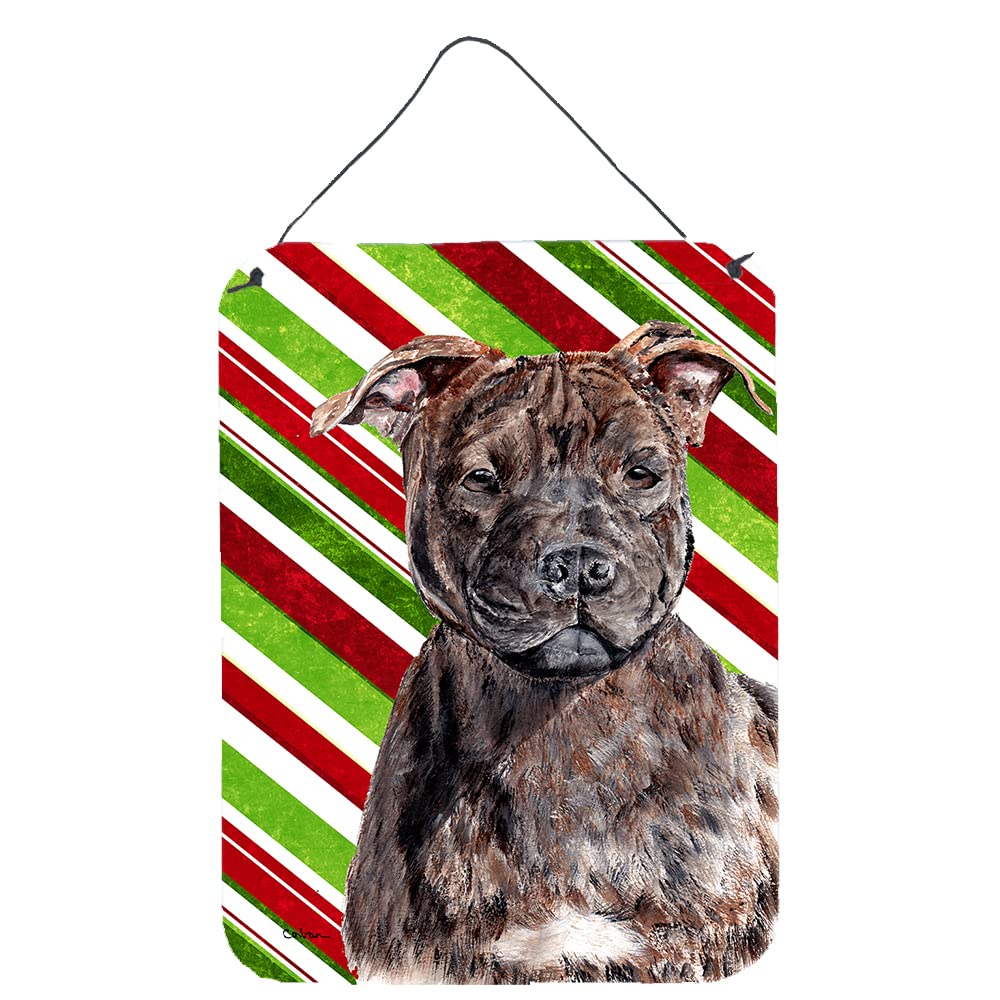 Staffordshire Bull Terrier Christmas Metal Sign - SC9801DS1216 Aluminum Wall Decor for Kitchen, Bar, Bathroom & Front Door | Holiday Home Decor, Dog Lover Gift, Festive Door Hanging