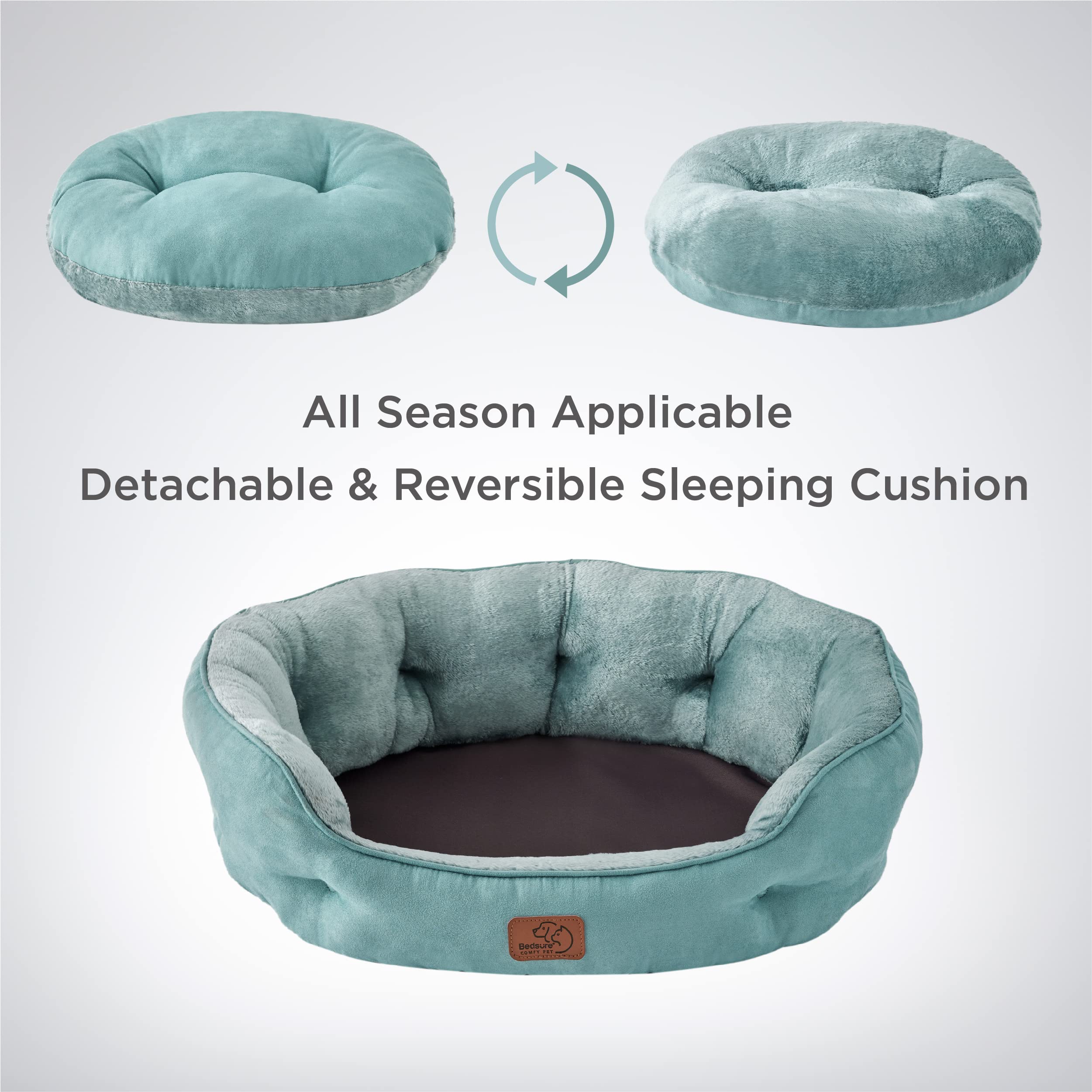 Bedsure Washable Round Pet Bed for Small Dogs & Indoor Cats - Non-Slip Bottom, 25 Inch Washed Blue - Cozy Sleeping Spot for Puppies & Kittens in Living Room or Bedroom